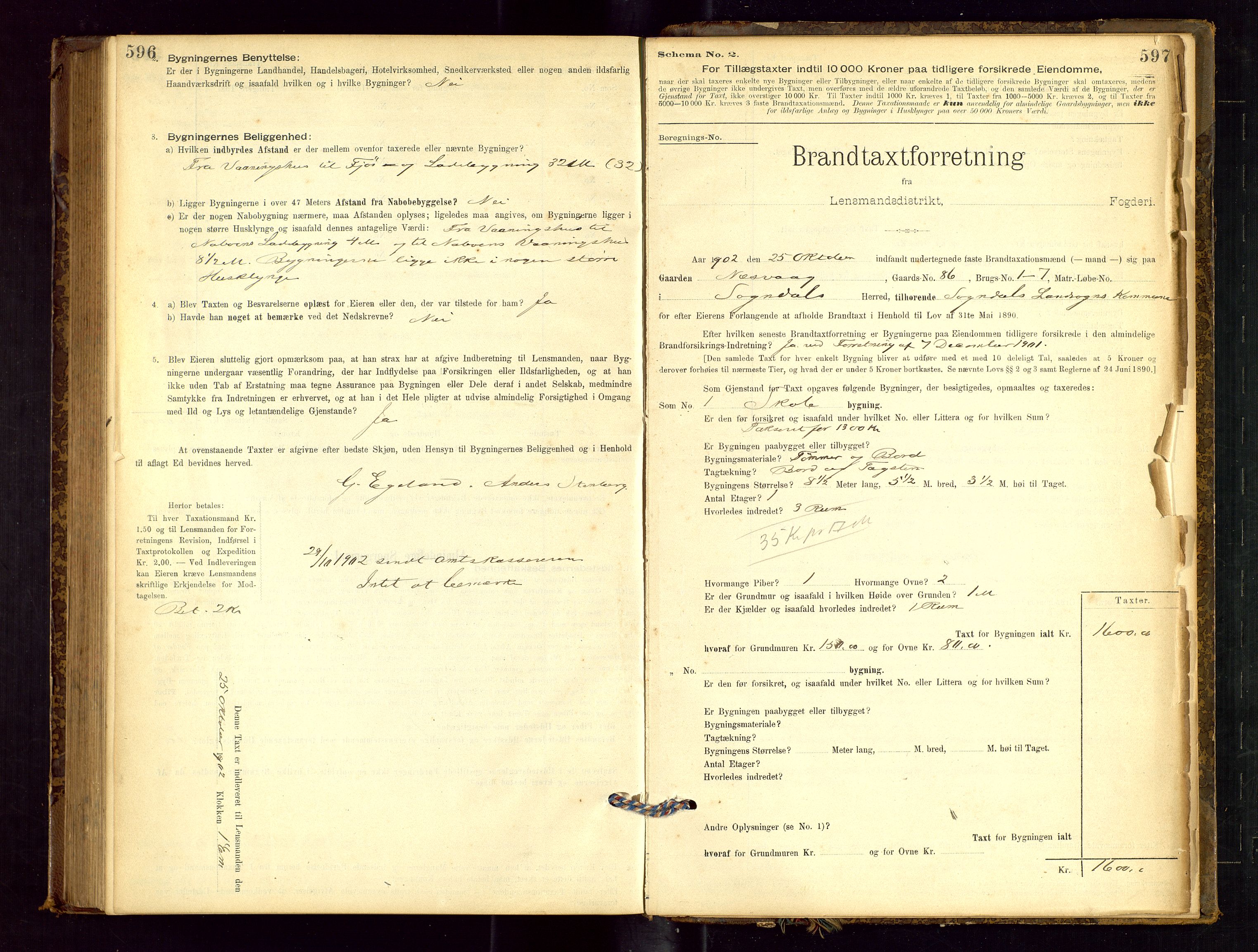 Sokndal lensmannskontor, AV/SAST-A-100417/Gob/L0001: "Brandtaxt-Protokol", 1895-1902, p. 596-597