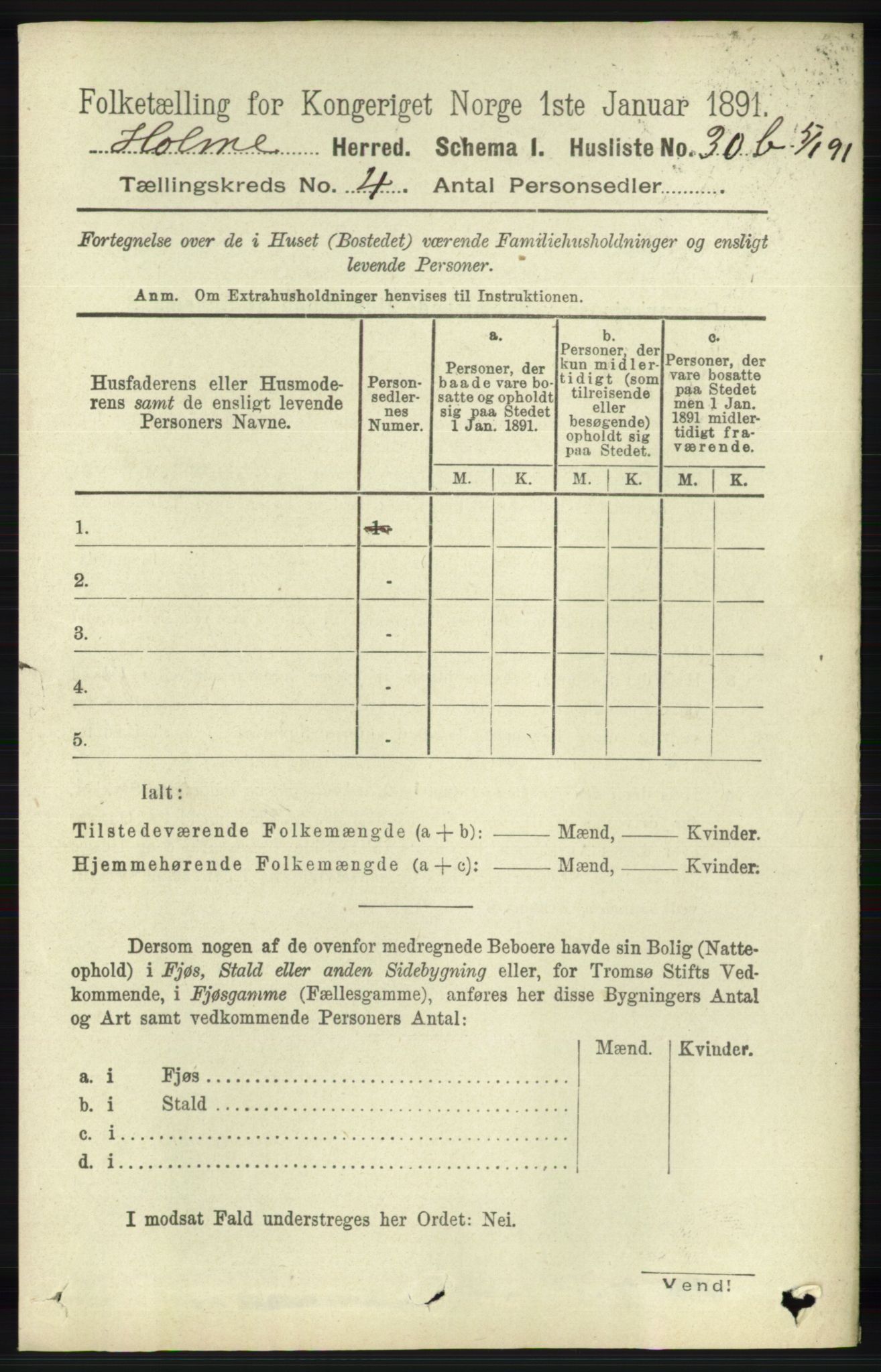 RA, 1891 census for 1020 Holum, 1891, p. 1031