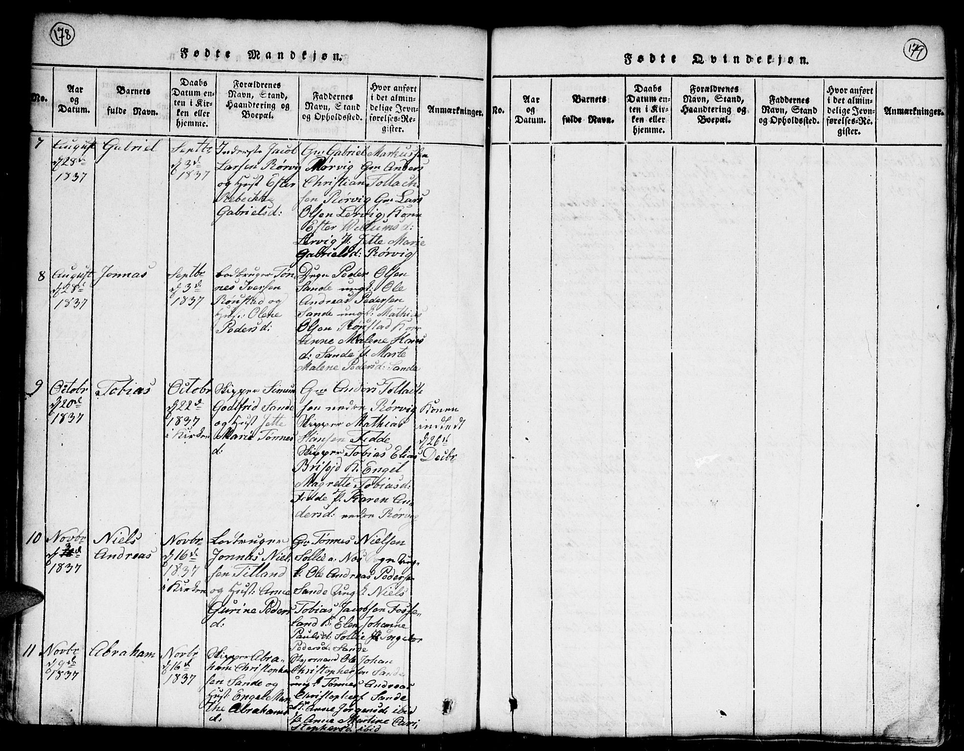 Kvinesdal sokneprestkontor, AV/SAK-1111-0026/F/Fb/Fba/L0001: Parish register (copy) no. B 1, 1815-1839, p. 178-179