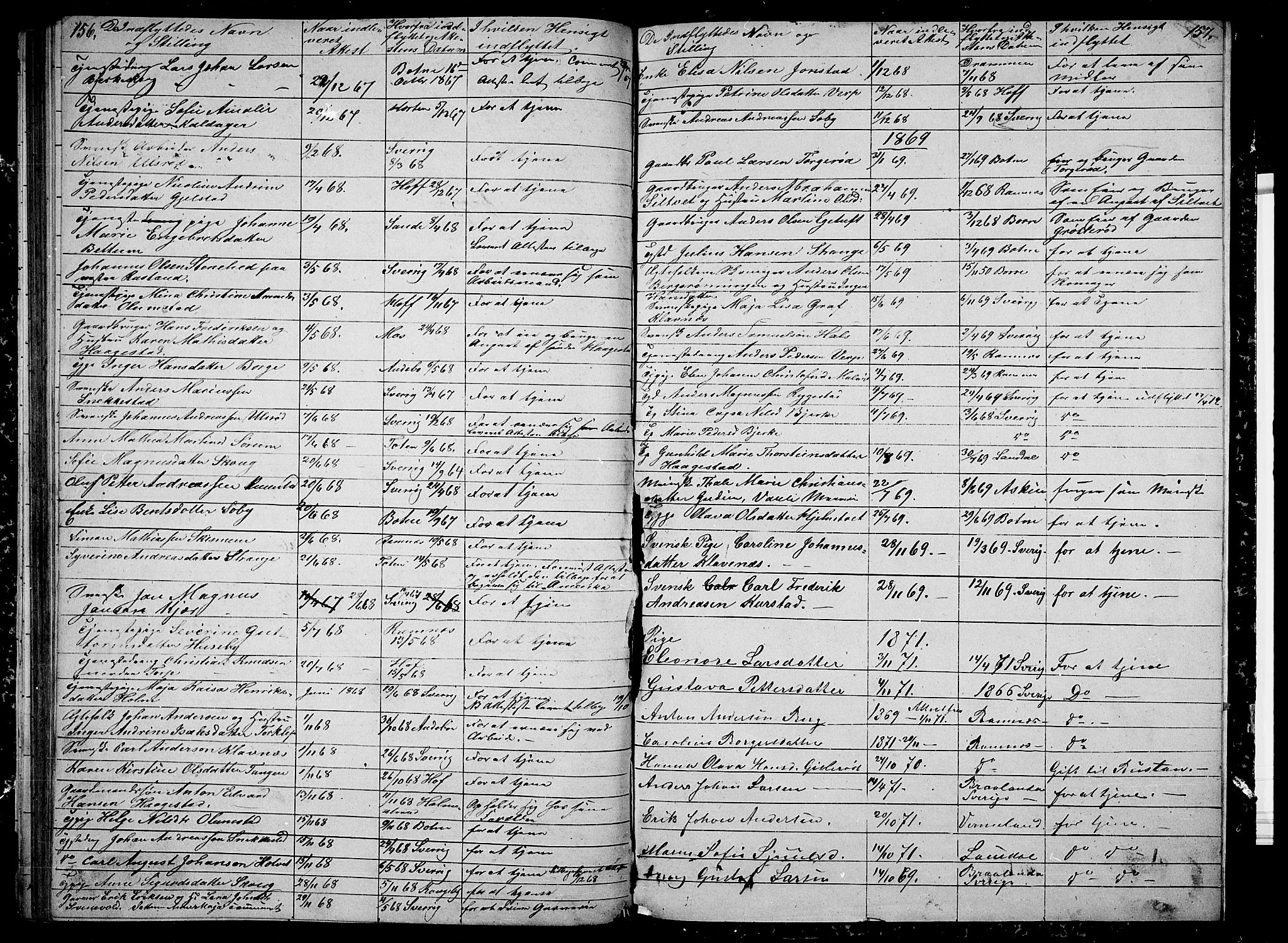 Våle kirkebøker, AV/SAKO-A-334/G/Ga/L0003: Parish register (copy) no. I 3, 1863-1874, p. 156-157