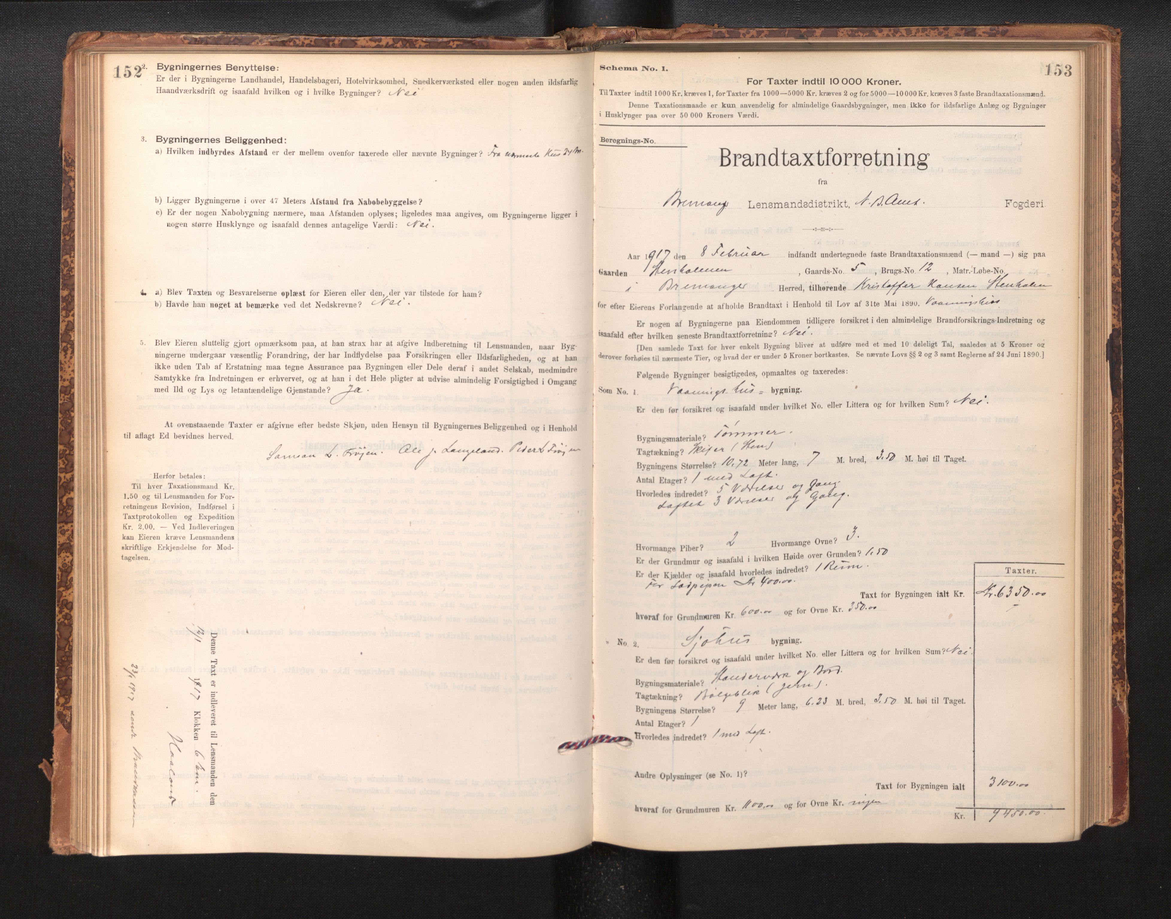 Lensmannen i Bremanger, SAB/A-26701/0012/L0007: Branntakstprotokoll, skjematakst, 1895-1936, p. 152-153