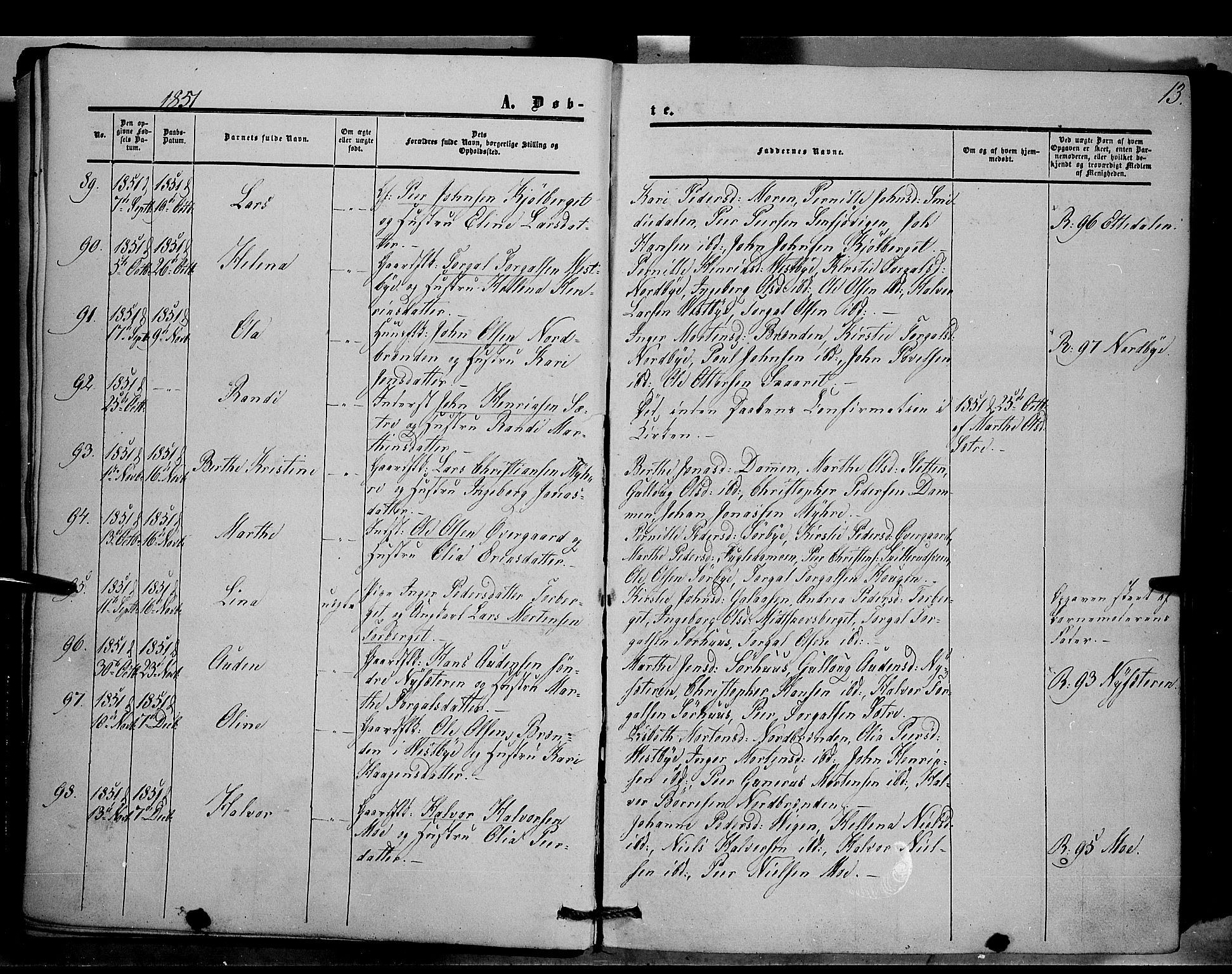 Trysil prestekontor, AV/SAH-PREST-046/H/Ha/Haa/L0005: Parish register (official) no. 5, 1851-1865, p. 13