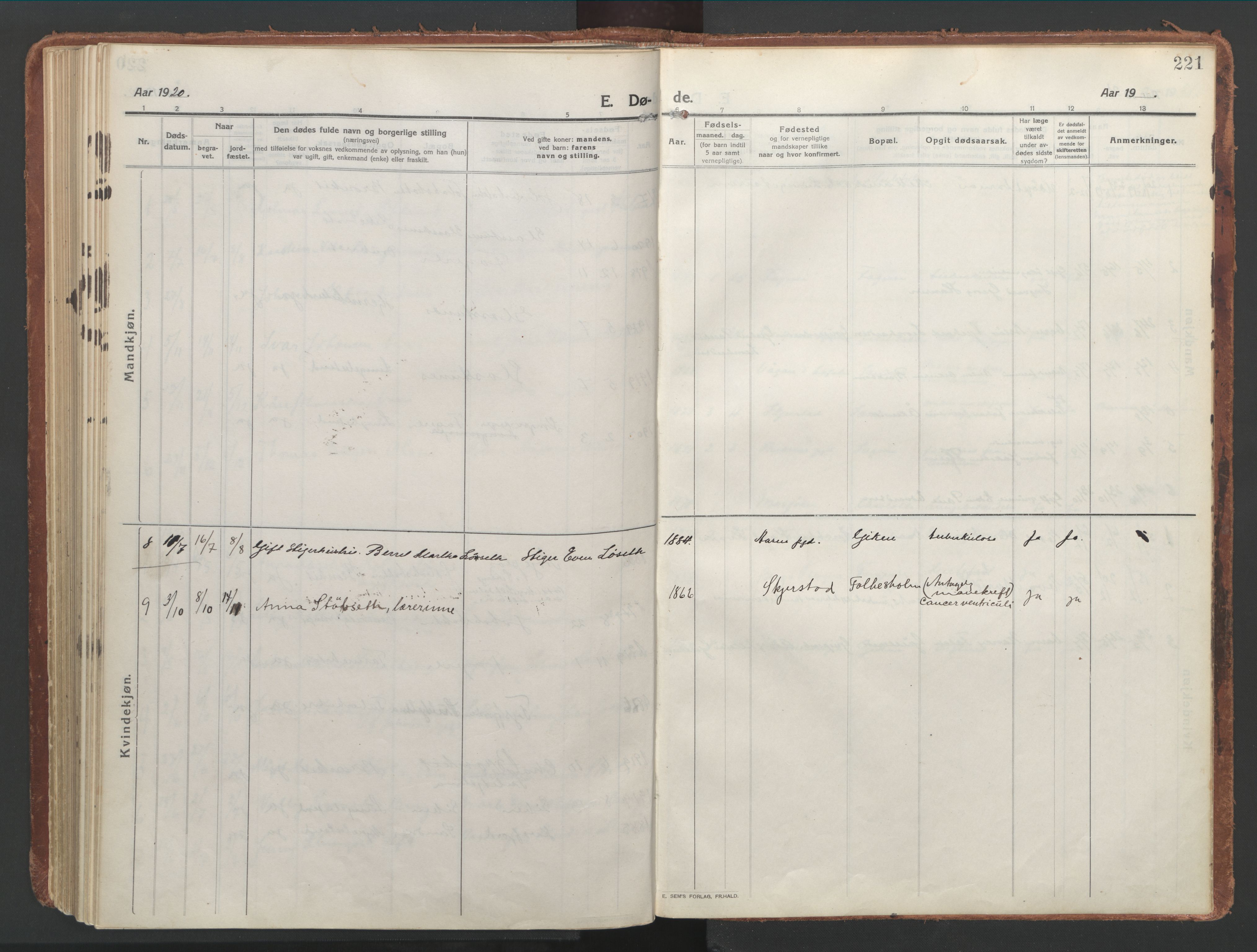 Ministerialprotokoller, klokkerbøker og fødselsregistre - Nordland, AV/SAT-A-1459/850/L0715: Curate's parish register no. 850B05, 1913-1924, p. 221