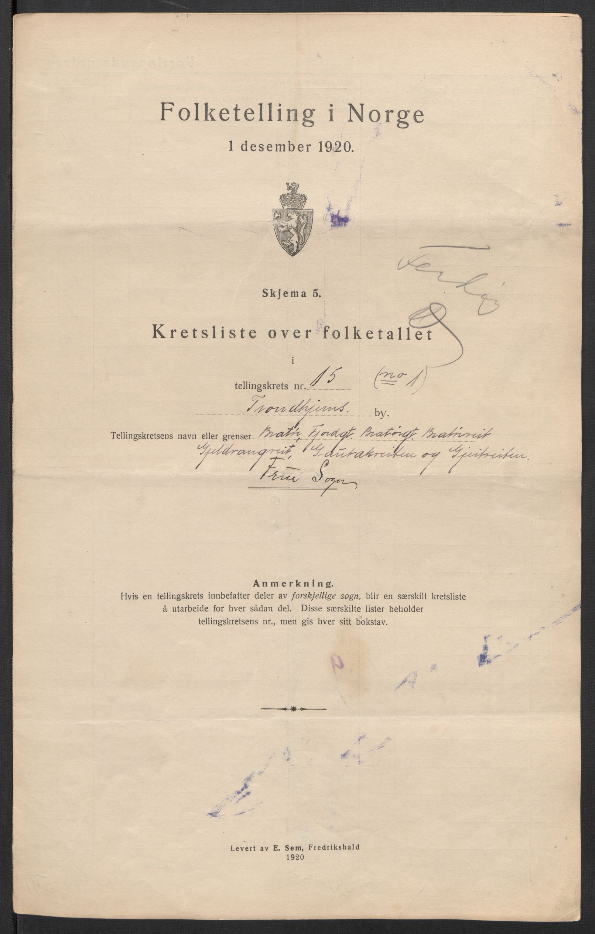 SAT, 1920 census for Trondheim, 1920, p. 56