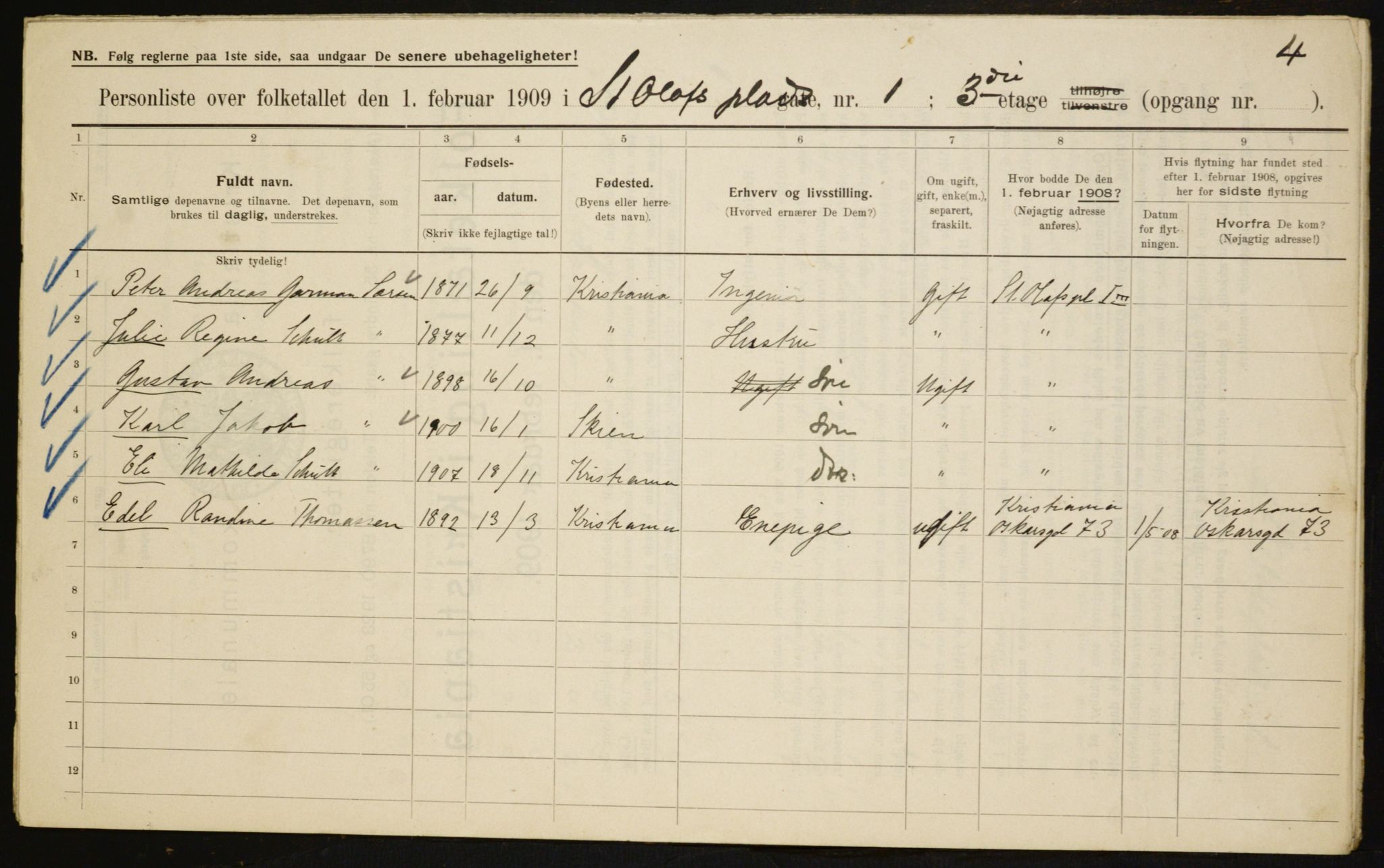 OBA, Municipal Census 1909 for Kristiania, 1909, p. 80291