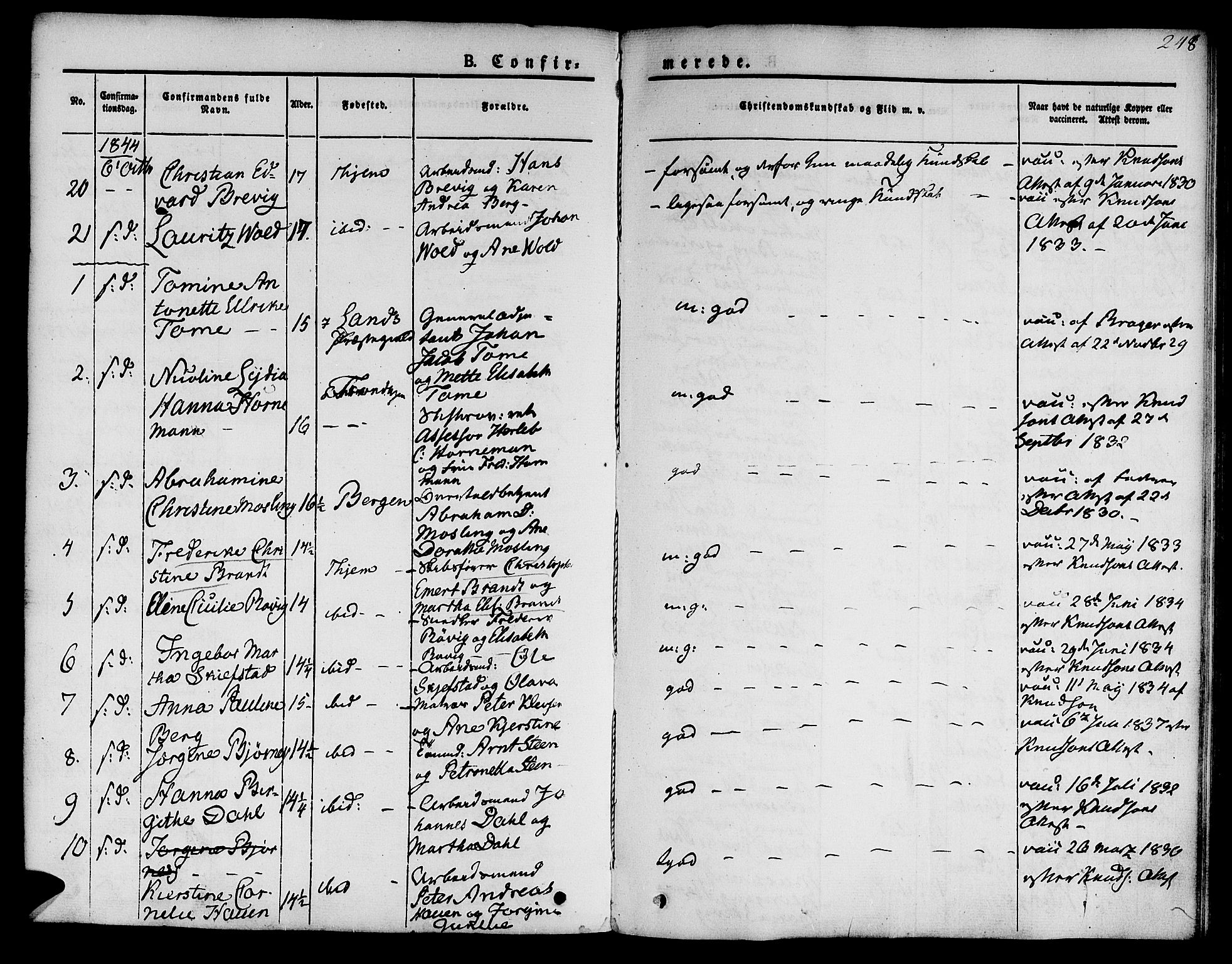 Ministerialprotokoller, klokkerbøker og fødselsregistre - Sør-Trøndelag, SAT/A-1456/601/L0048: Parish register (official) no. 601A16, 1840-1847, p. 248