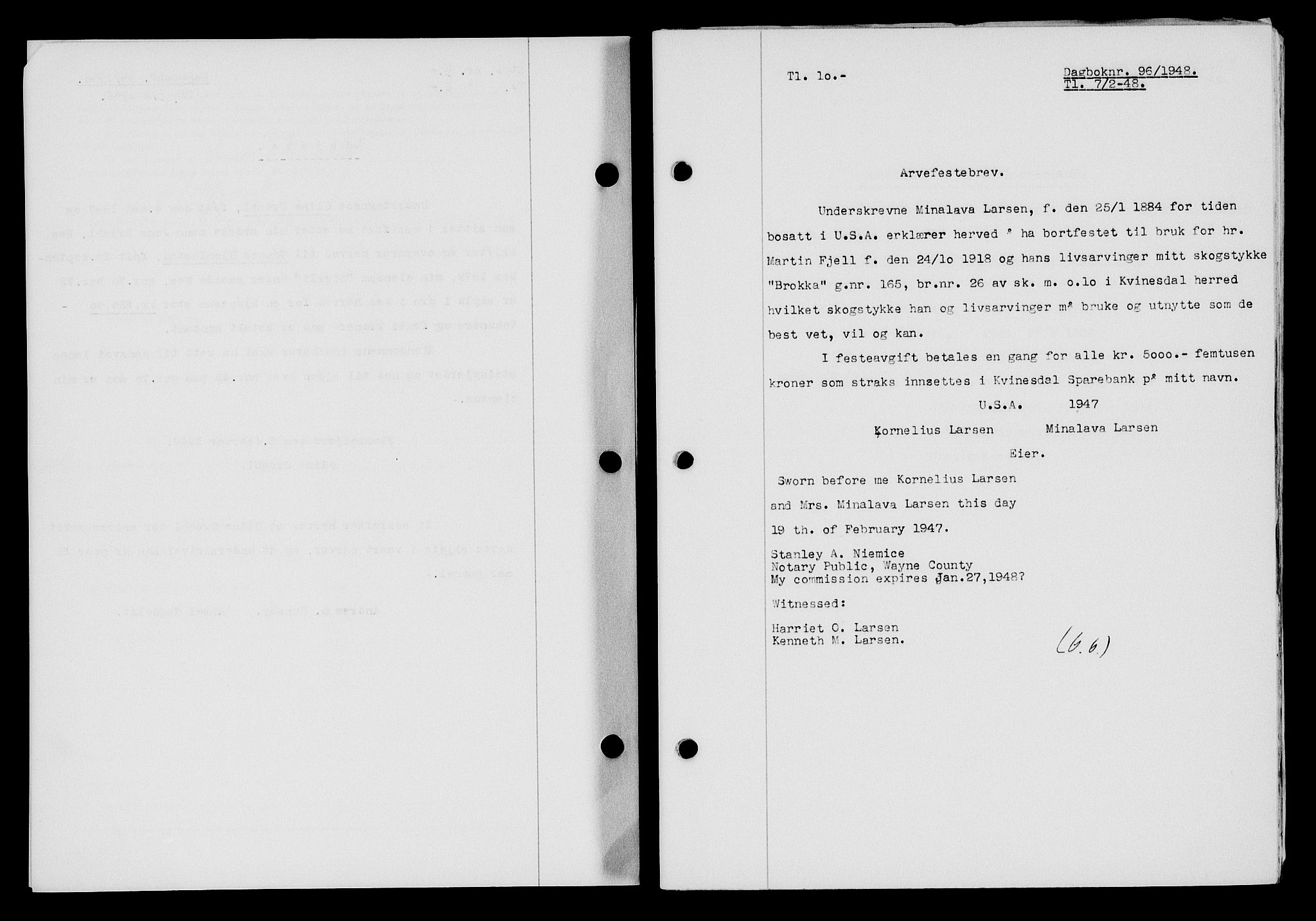 Flekkefjord sorenskriveri, SAK/1221-0001/G/Gb/Gba/L0063: Mortgage book no. A-11, 1947-1948, Diary no: : 96/1948