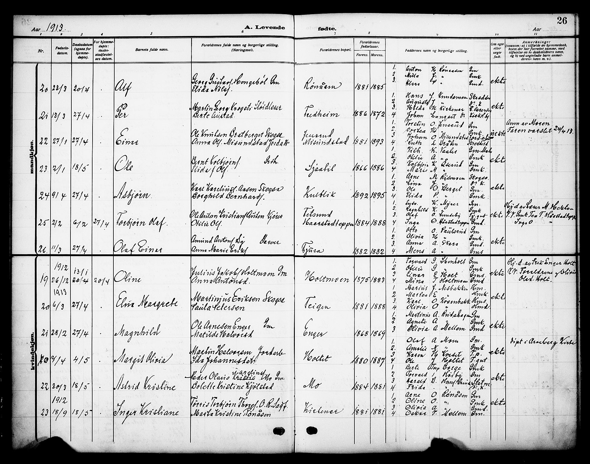 Grue prestekontor, SAH/PREST-036/H/Ha/Haa/L0015: Parish register (official) no. 15, 1911-1922, p. 26