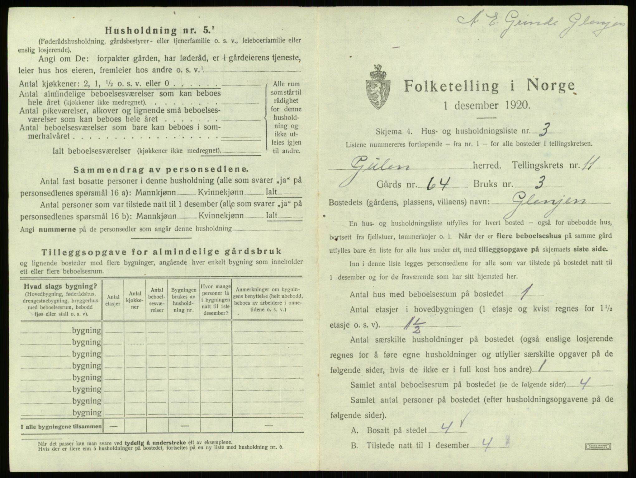 SAB, 1920 census for Gulen, 1920, p. 692