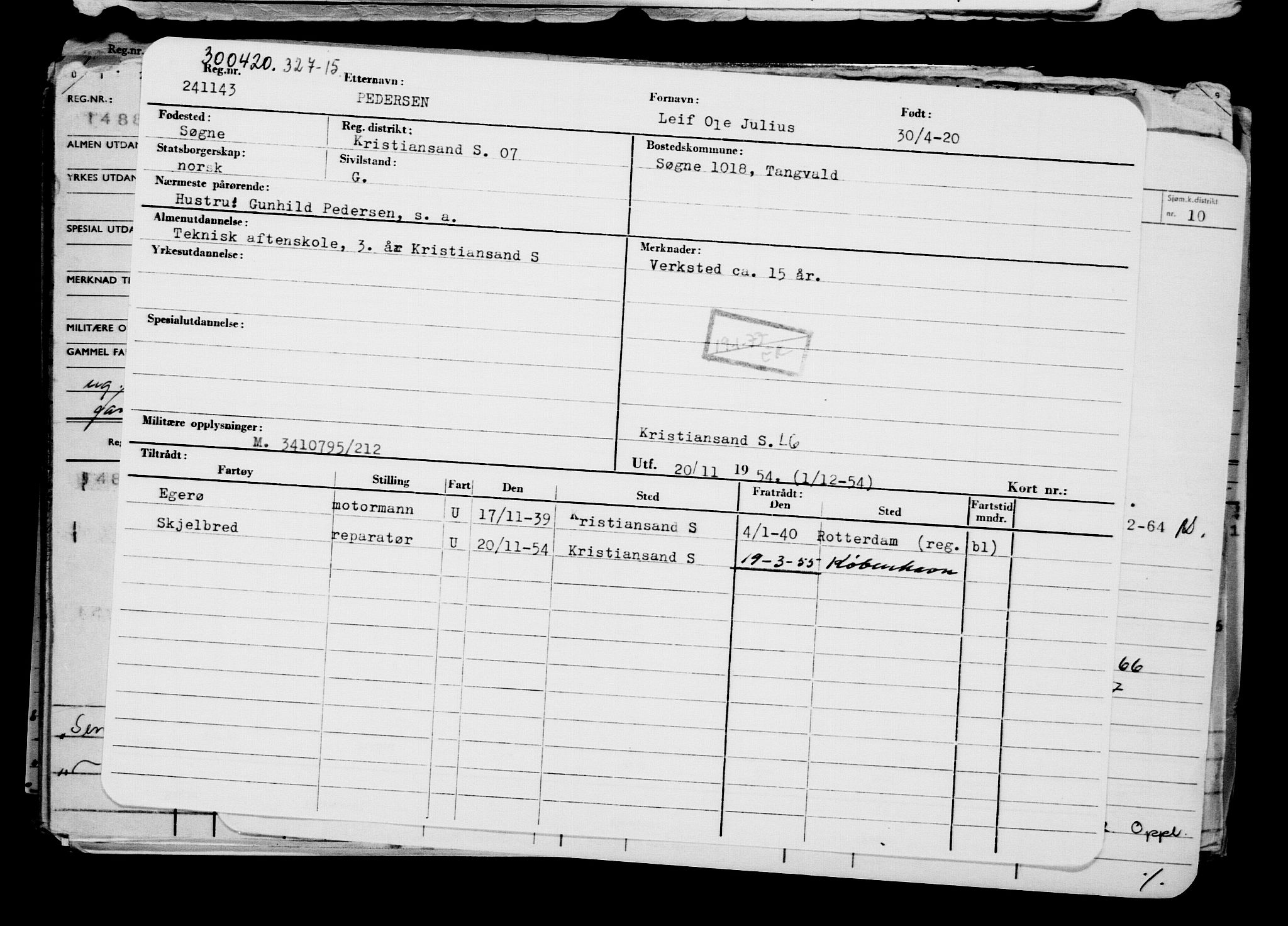 Direktoratet for sjømenn, RA/S-3545/G/Gb/L0180: Hovedkort, 1920, p. 241