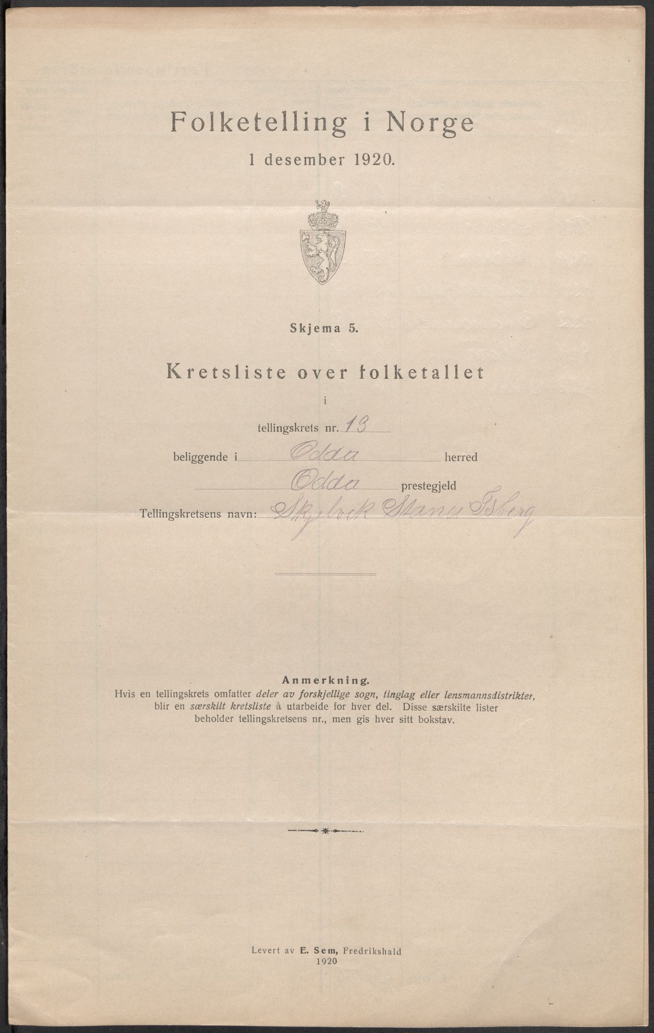 SAB, 1920 census for Odda, 1920, p. 42