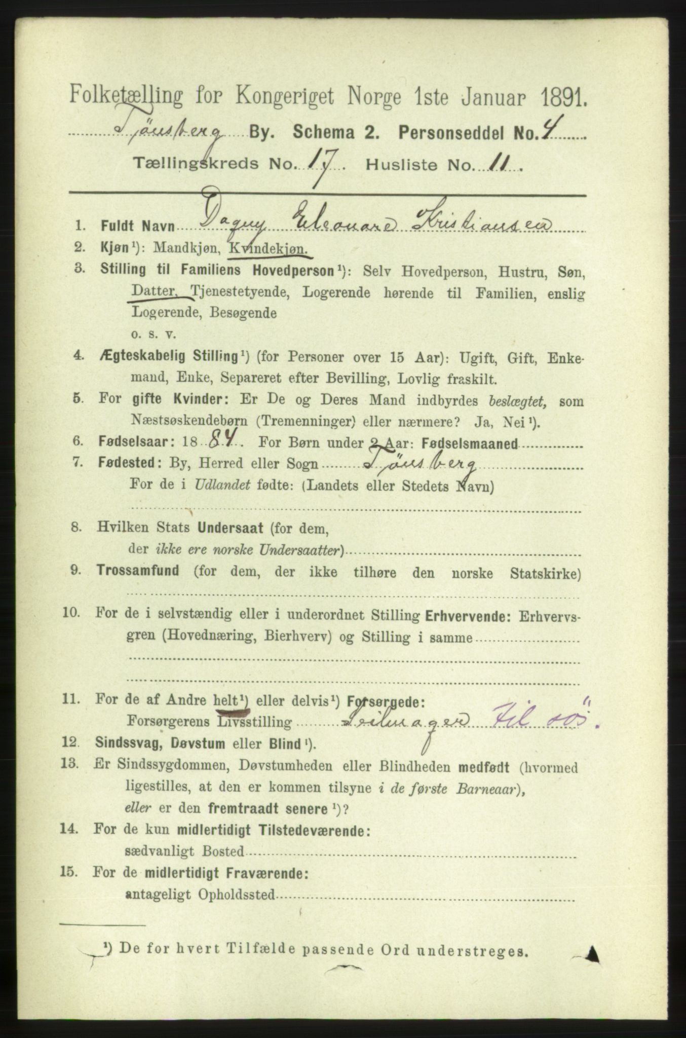 RA, 1891 census for 0705 Tønsberg, 1891, p. 5093