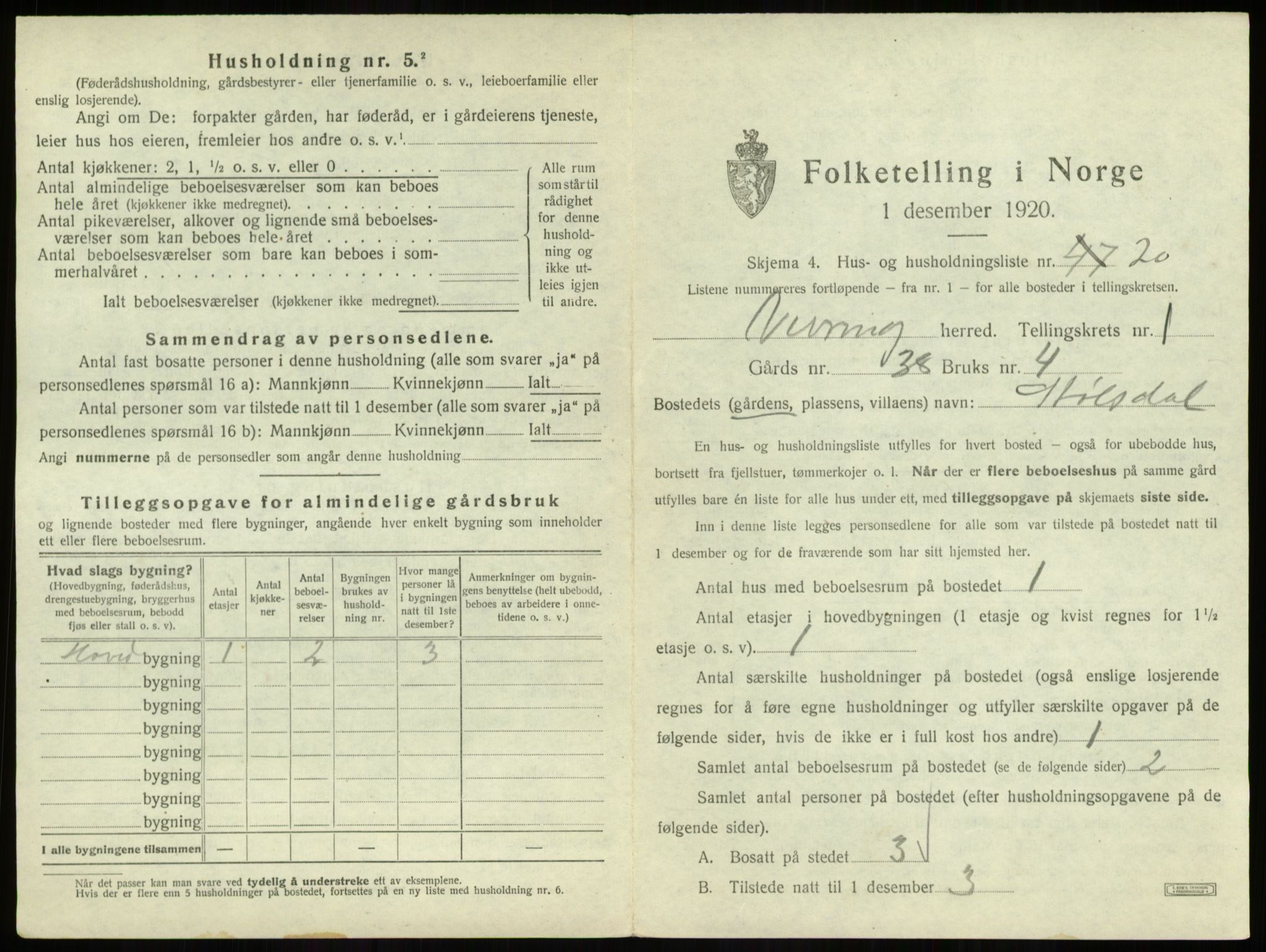 SAB, 1920 census for Vevring, 1920, p. 63