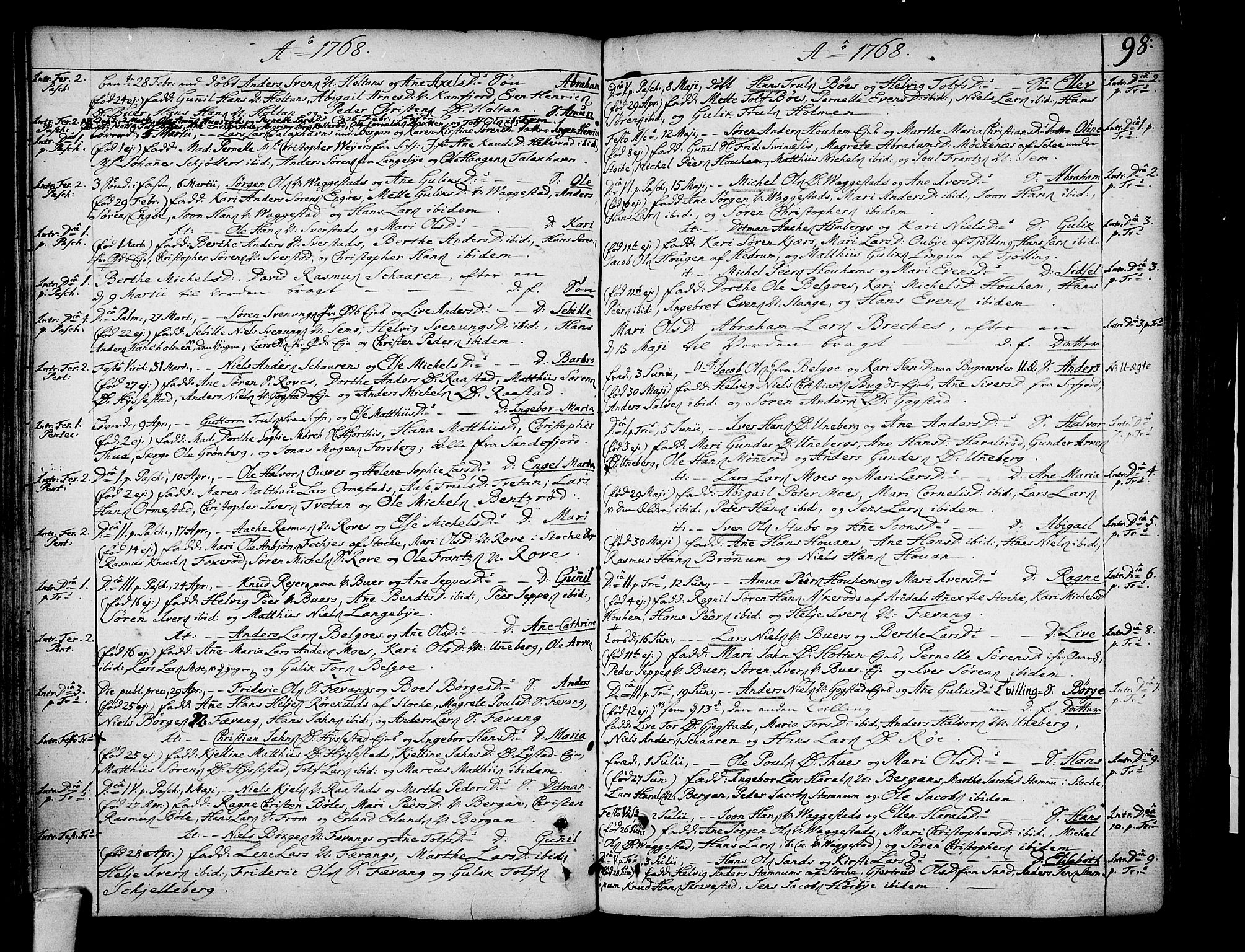 Sandar kirkebøker, SAKO/A-243/F/Fa/L0002: Parish register (official) no. 2, 1733-1788, p. 98
