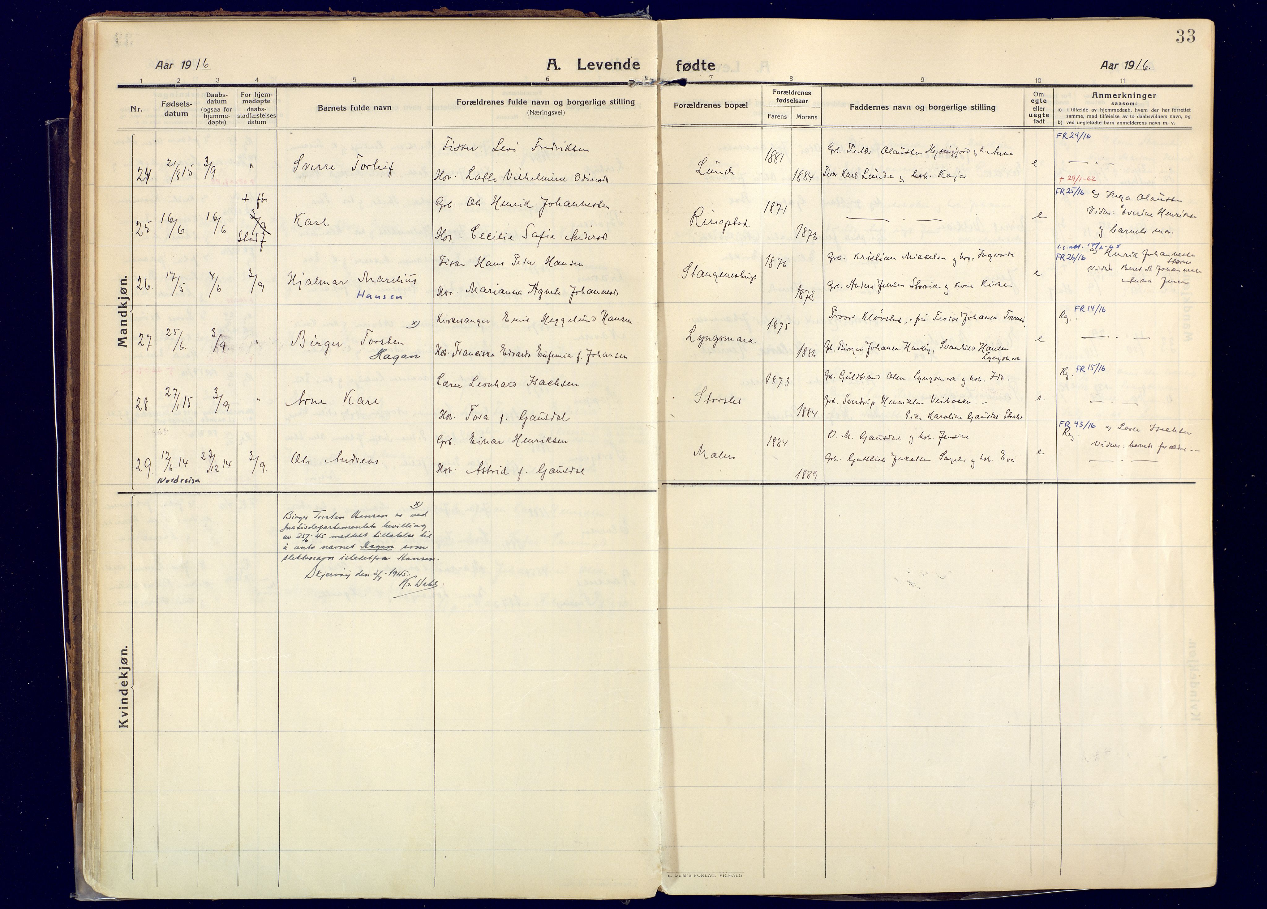 Skjervøy sokneprestkontor, AV/SATØ-S-1300/H/Ha/Haa: Parish register (official) no. 20, 1911-1931, p. 33