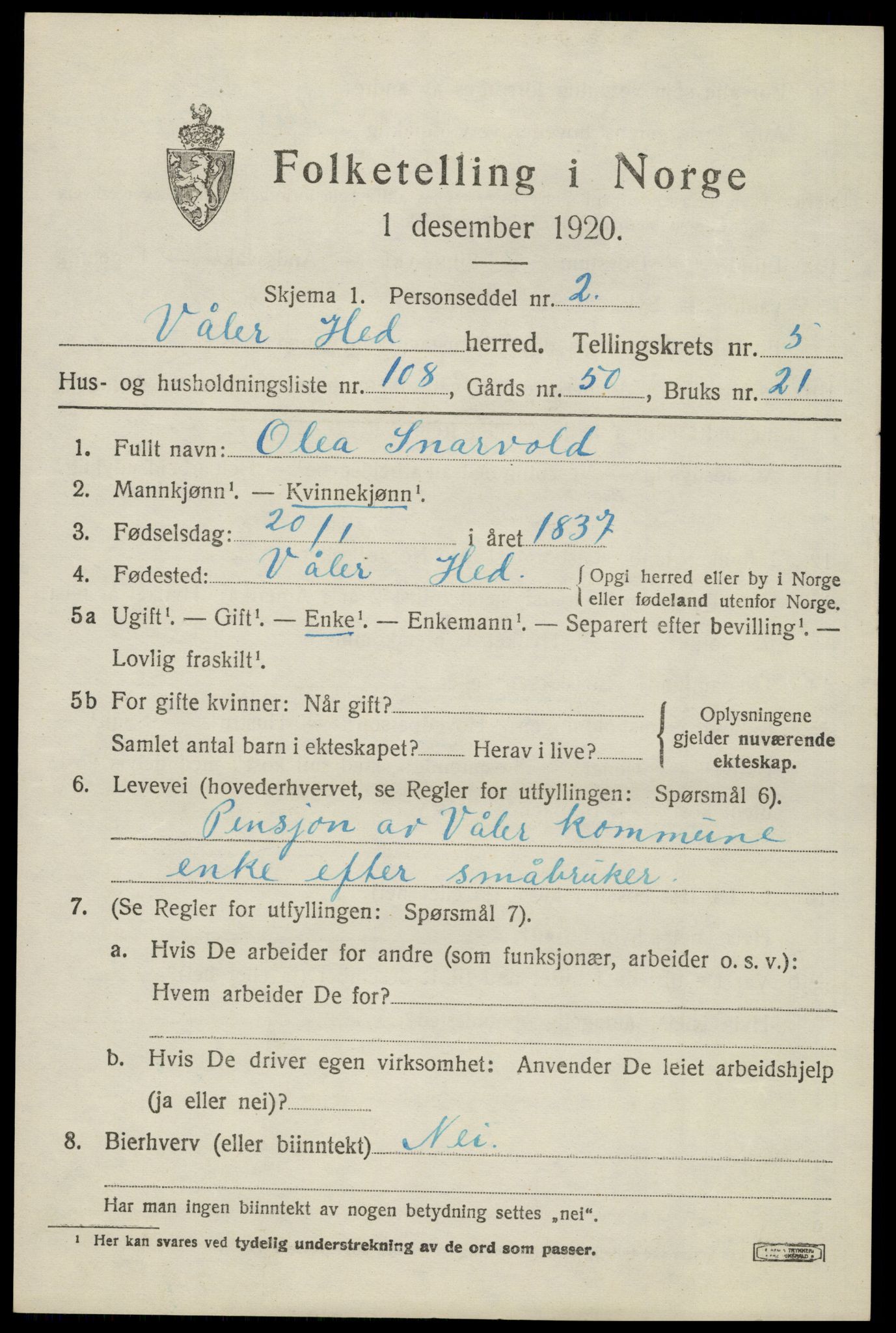 SAH, 1920 census for Våler (Hedmark), 1920, p. 6757