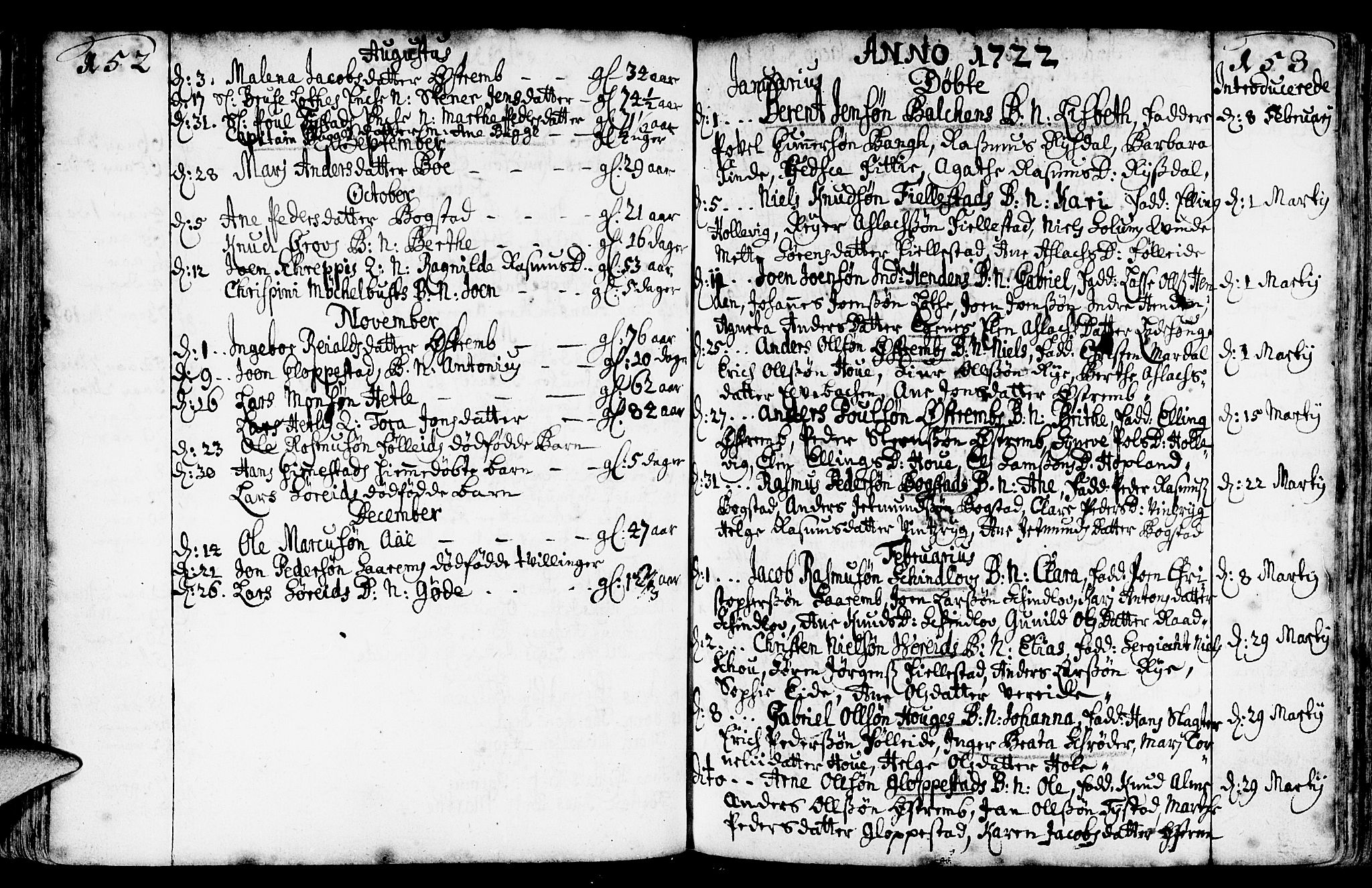 Gloppen sokneprestembete, SAB/A-80101/H/Haa/Haaa/L0002: Parish register (official) no. A 2, 1712-1735, p. 152-153