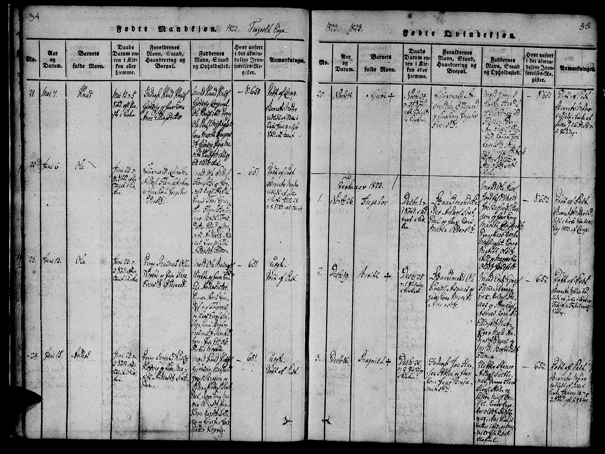 Ministerialprotokoller, klokkerbøker og fødselsregistre - Møre og Romsdal, AV/SAT-A-1454/586/L0982: Parish register (official) no. 586A08, 1819-1829, p. 34-35