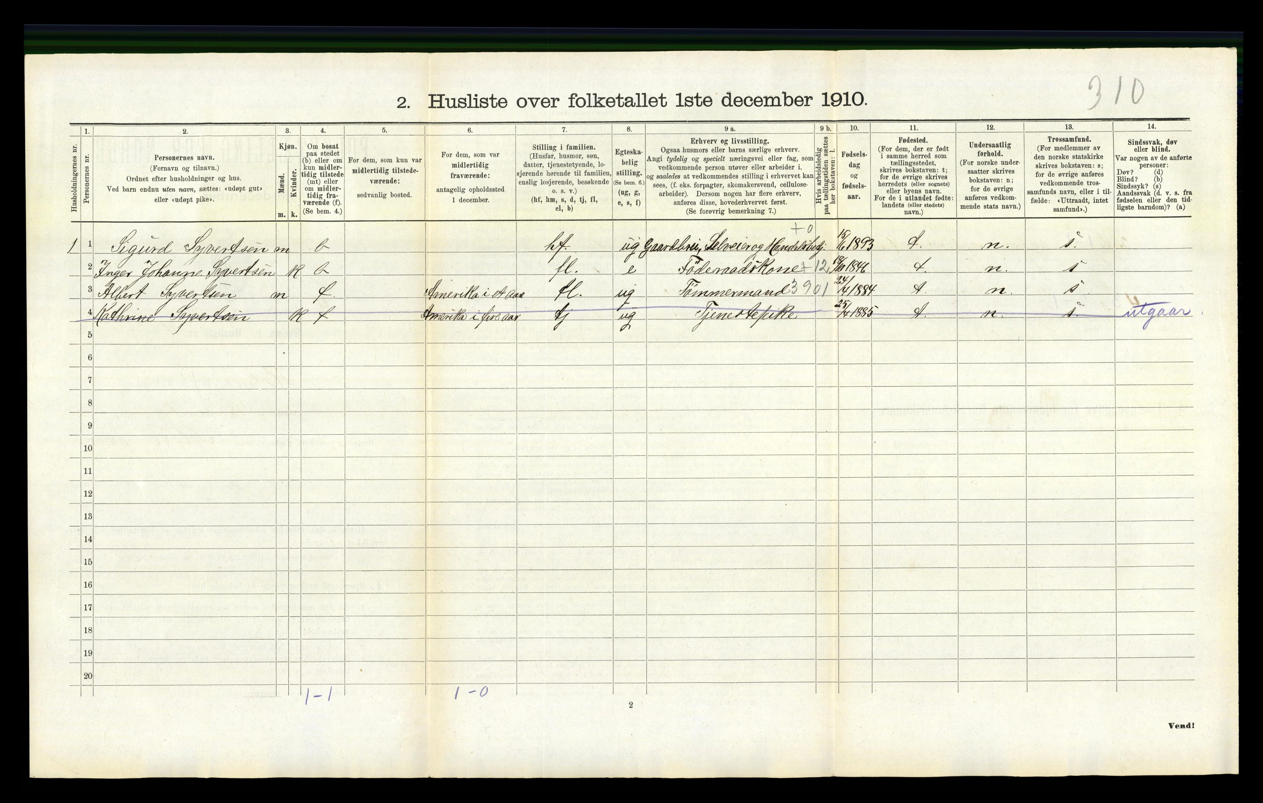 RA, 1910 census for Holum, 1910, p. 197