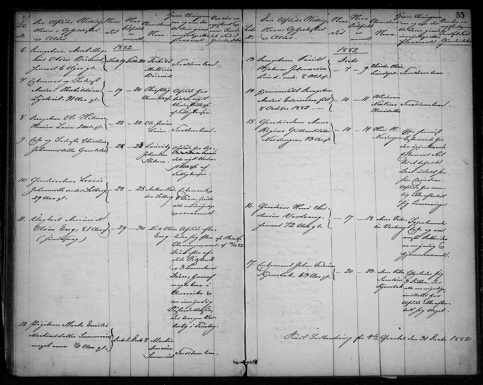 Skiptvet lensmannskontor, SAO/A-10080/H/Ha/L0002: Dødsanmeldelsesprotokoll, 1868-1896, p. 54b-55a