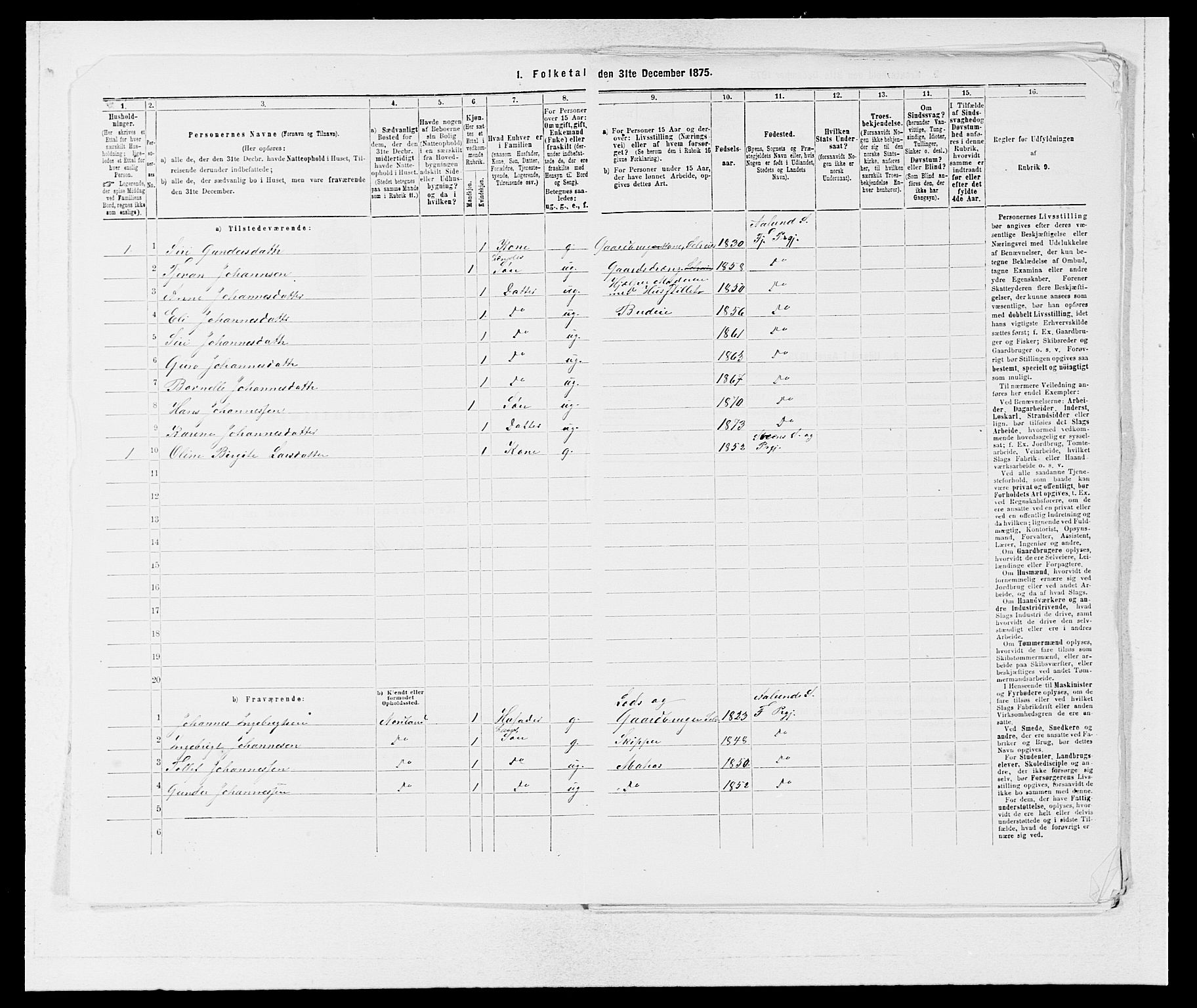 SAB, 1875 census for 1213P Fjelberg, 1875, p. 32