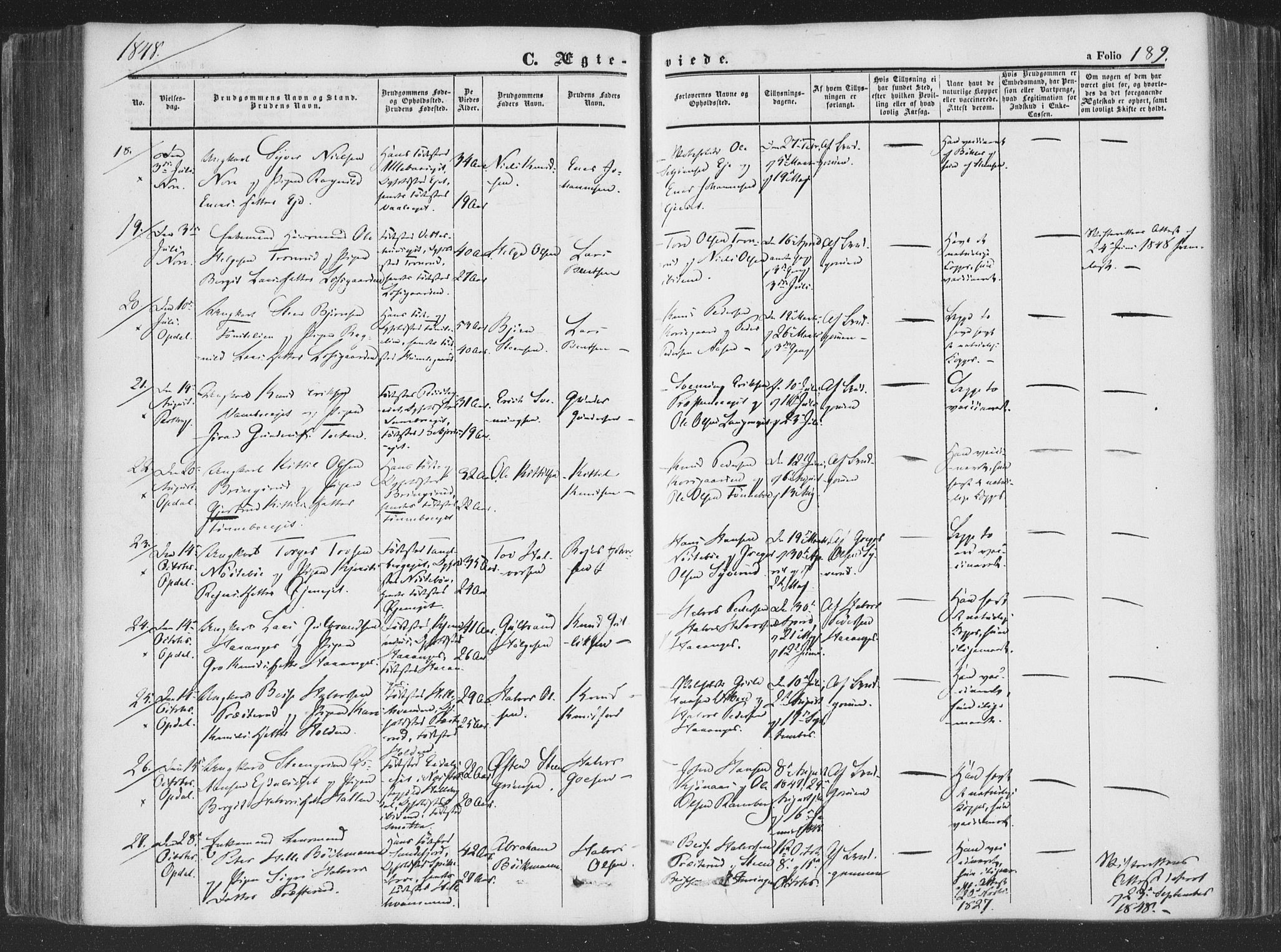 Rollag kirkebøker, SAKO/A-240/F/Fa/L0008: Parish register (official) no. I 8, 1847-1860, p. 189