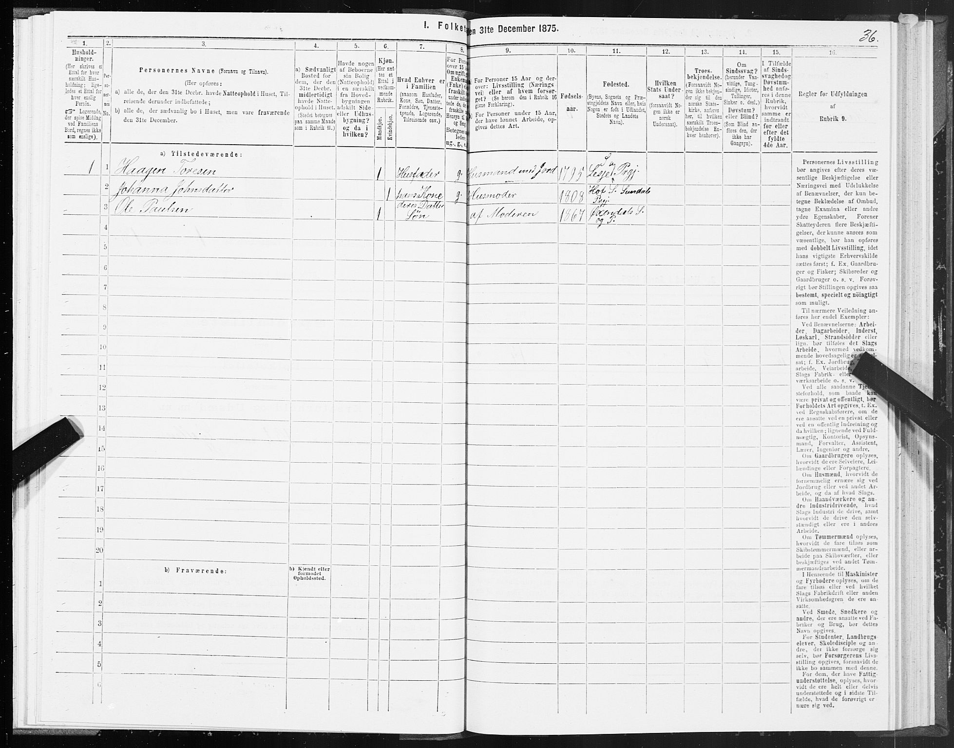 SAT, 1875 census for 1561P Øksendal, 1875, p. 1036