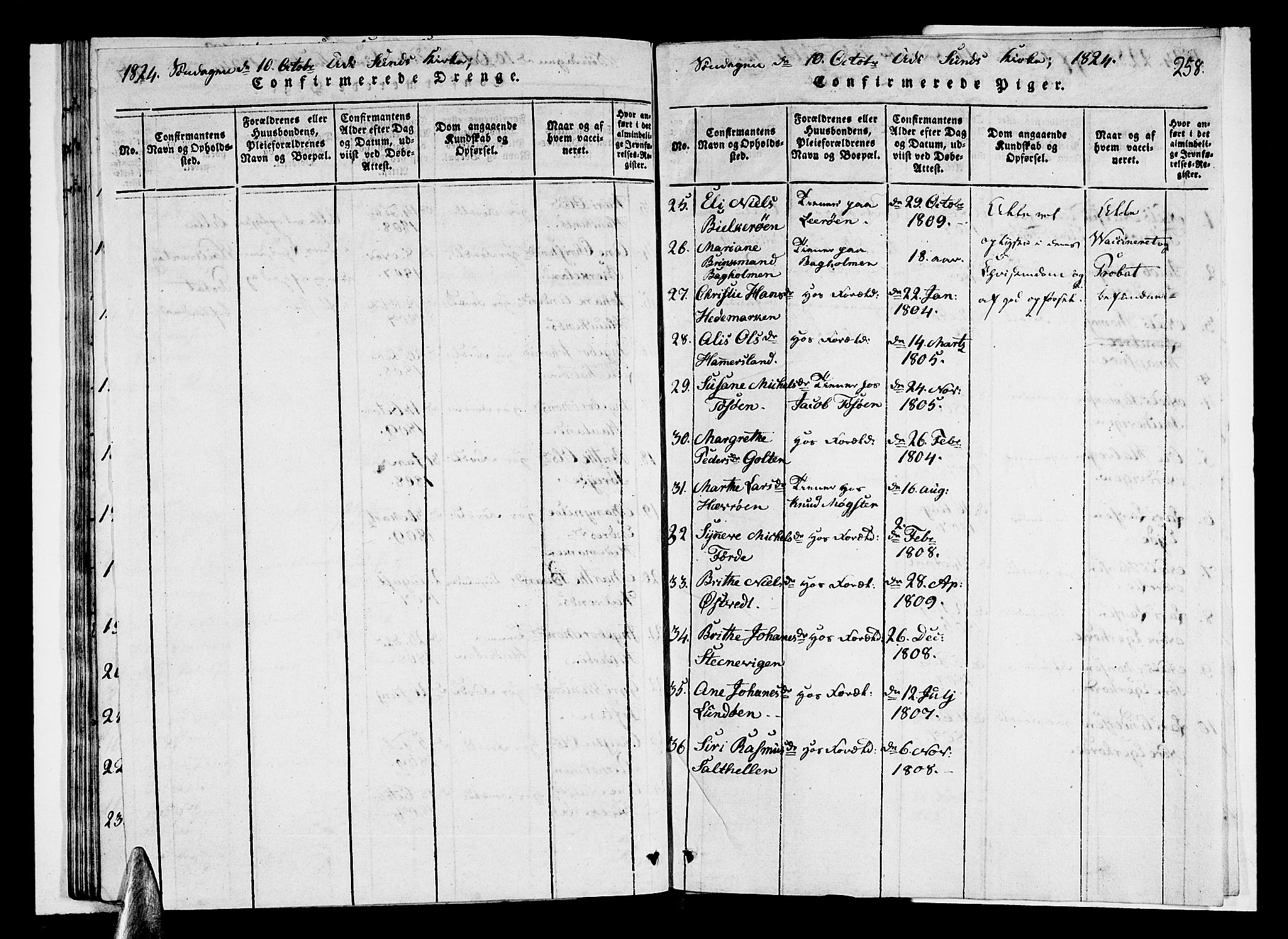 Sund sokneprestembete, AV/SAB-A-99930: Parish register (copy) no. A 1, 1816-1827, p. 258