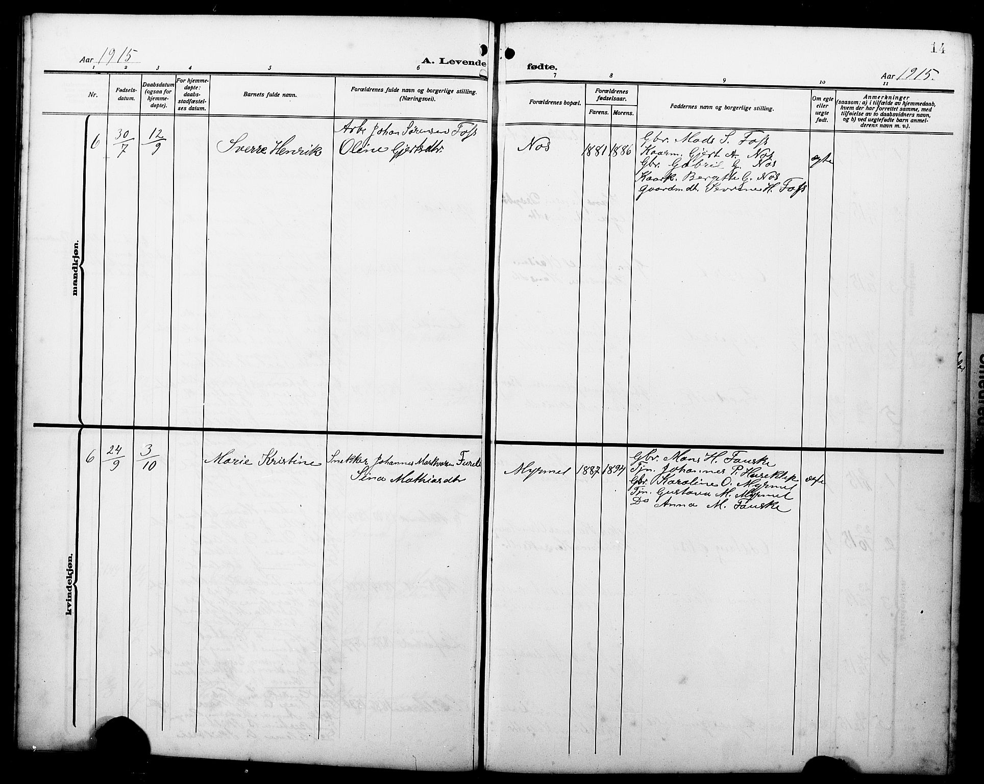 Gaular sokneprestembete, SAB/A-80001/H/Hab: Parish register (copy) no. A 5, 1912-1930, p. 14