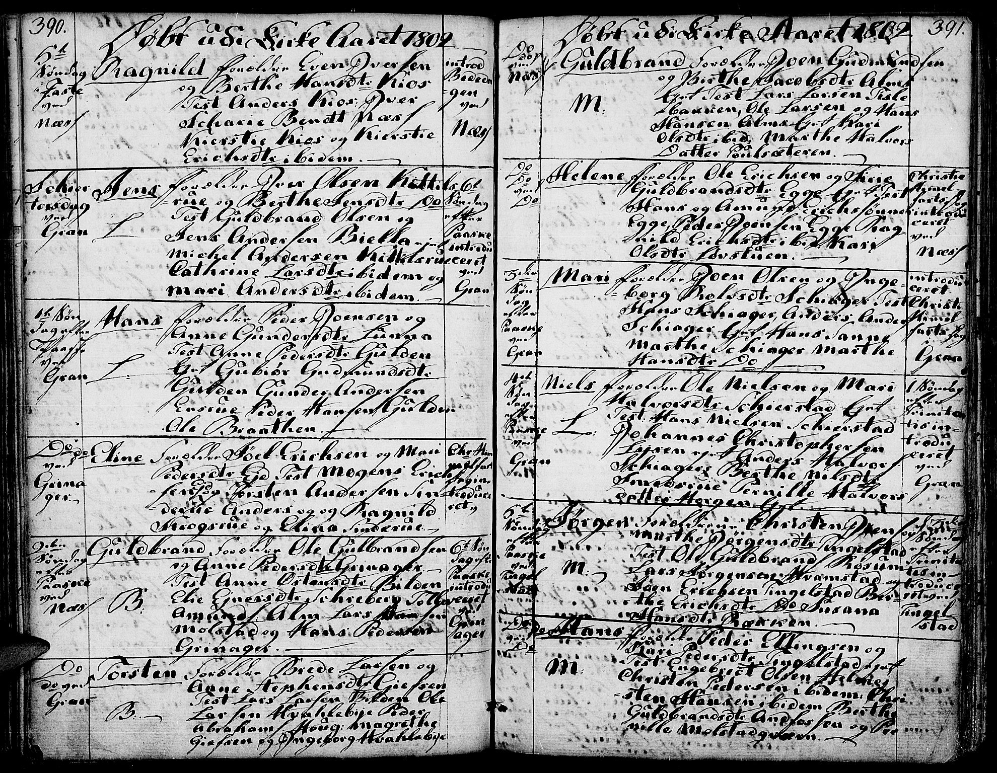 Gran prestekontor, AV/SAH-PREST-112/H/Ha/Haa/L0006: Parish register (official) no. 6, 1787-1824, p. 390-391