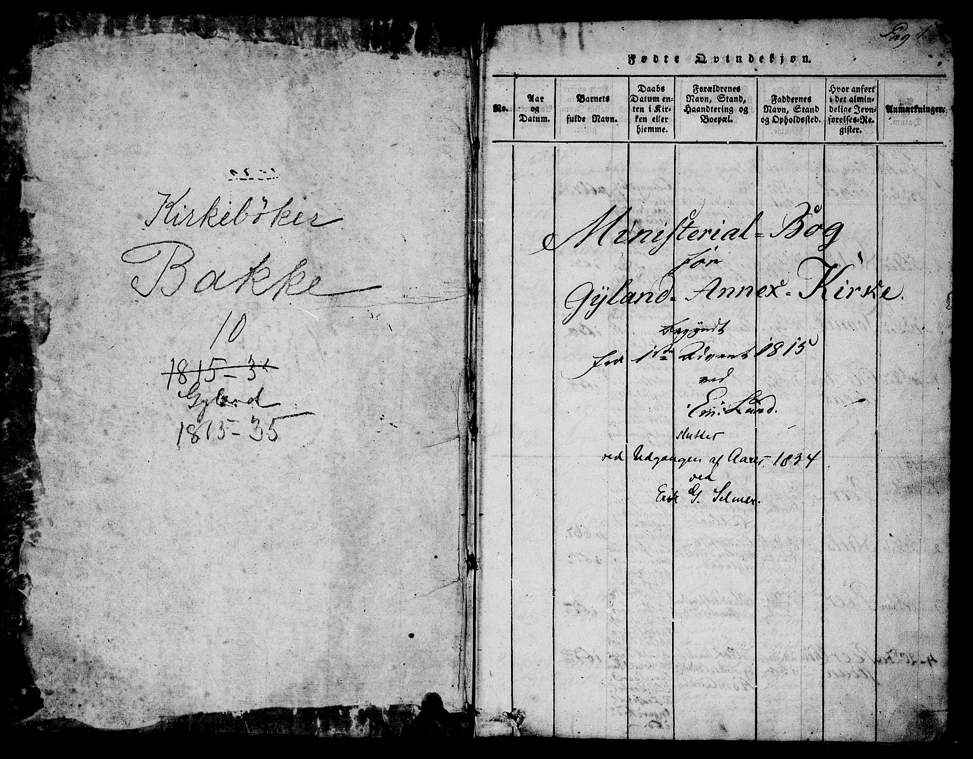 Bakke sokneprestkontor, SAK/1111-0002/F/Fa/Fab/L0001: Parish register (official) no. A 1, 1815-1835