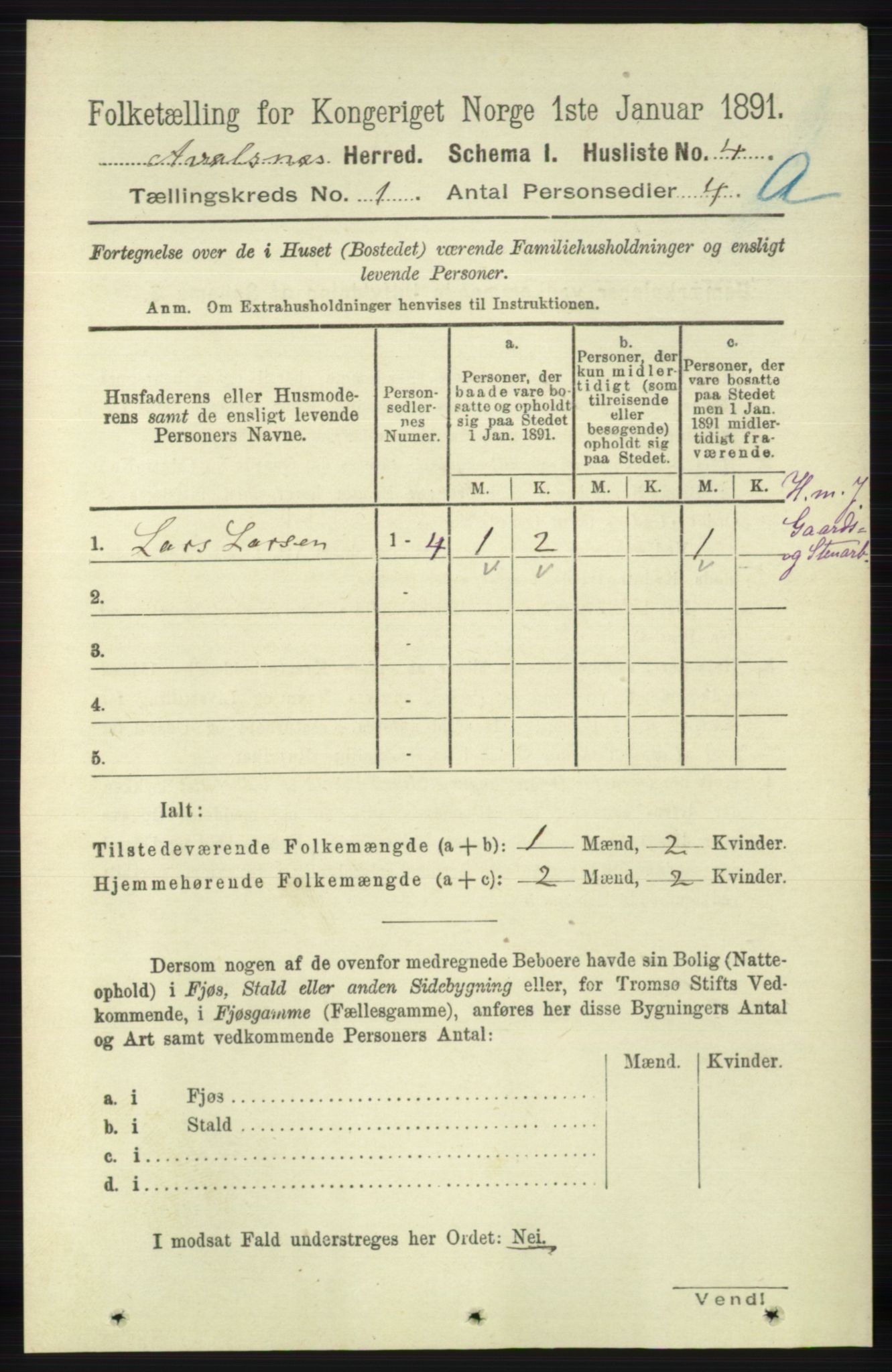 RA, 1891 census for 1147 Avaldsnes, 1891, p. 52