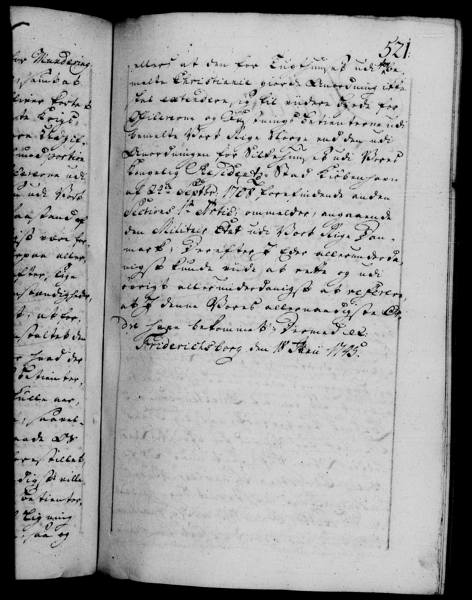 Danske Kanselli 1572-1799, AV/RA-EA-3023/F/Fc/Fca/Fcab/L0030: Norske tegnelser, 1744-1746, p. 521a