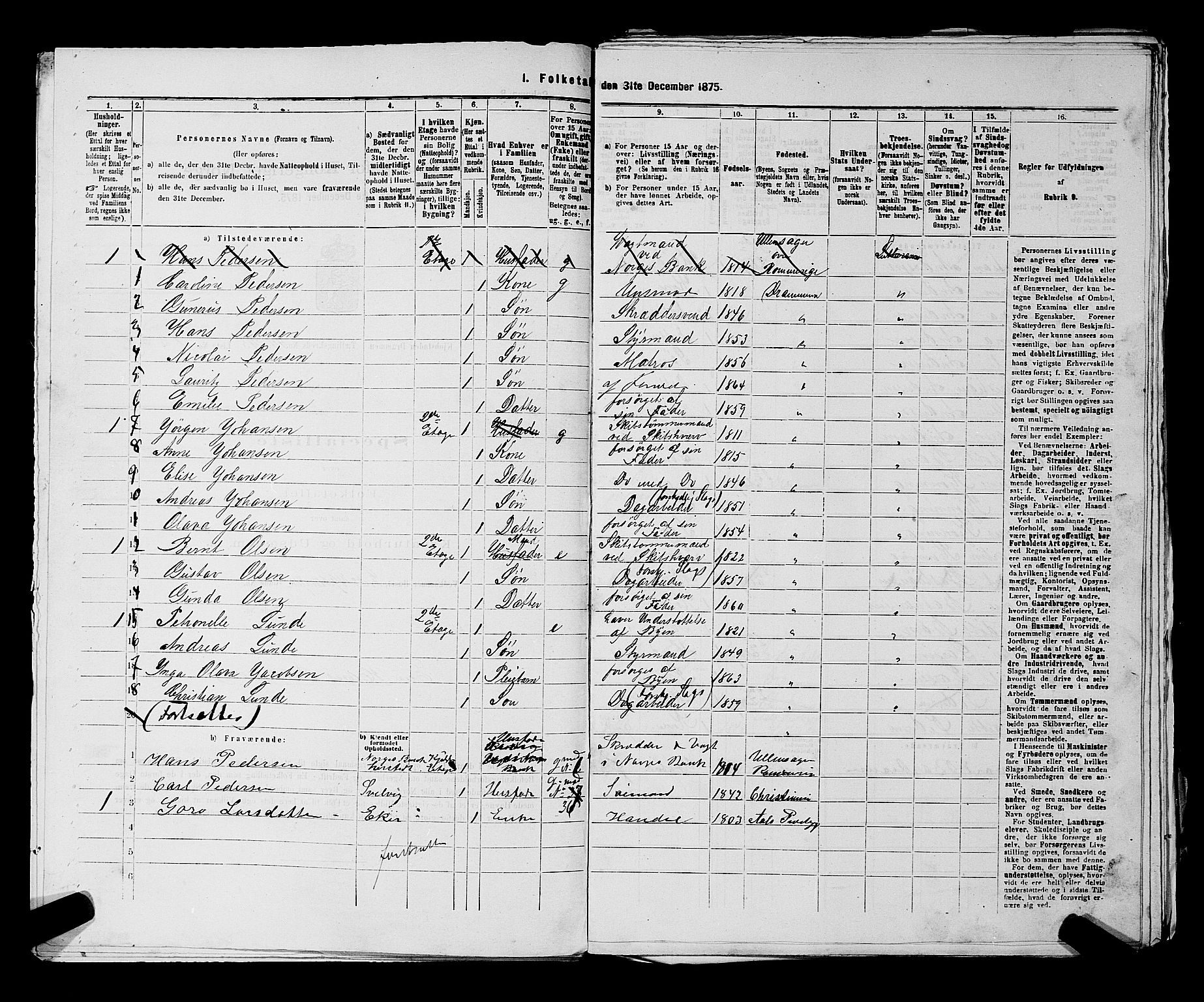 SAKO, 1875 census for 0602 Drammen, 1875, p. 3630