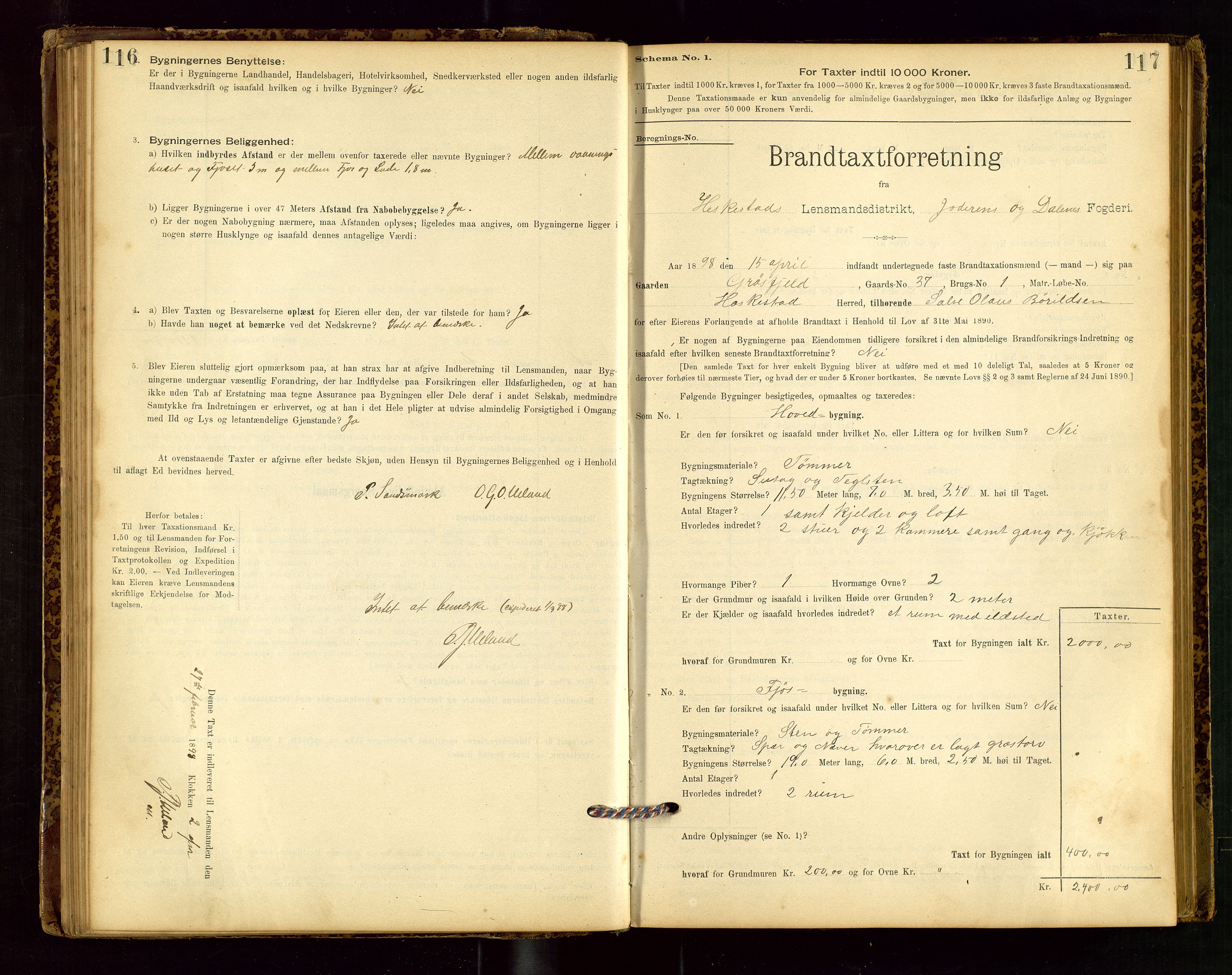 Heskestad lensmannskontor, SAST/A-100304/Gob/L0001: "Brandtaxationsprotokol", 1894-1915, p. 116-117