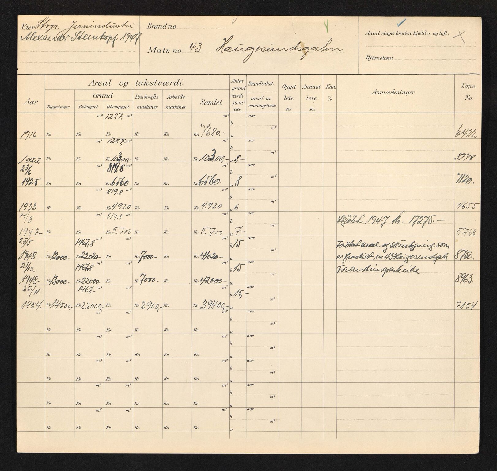 Stavanger kommune. Skattetakstvesenet, BYST/A-0440/F/Fa/Faa/L0016/0005: Skattetakstkort / Haugesundsgata 3 - 60