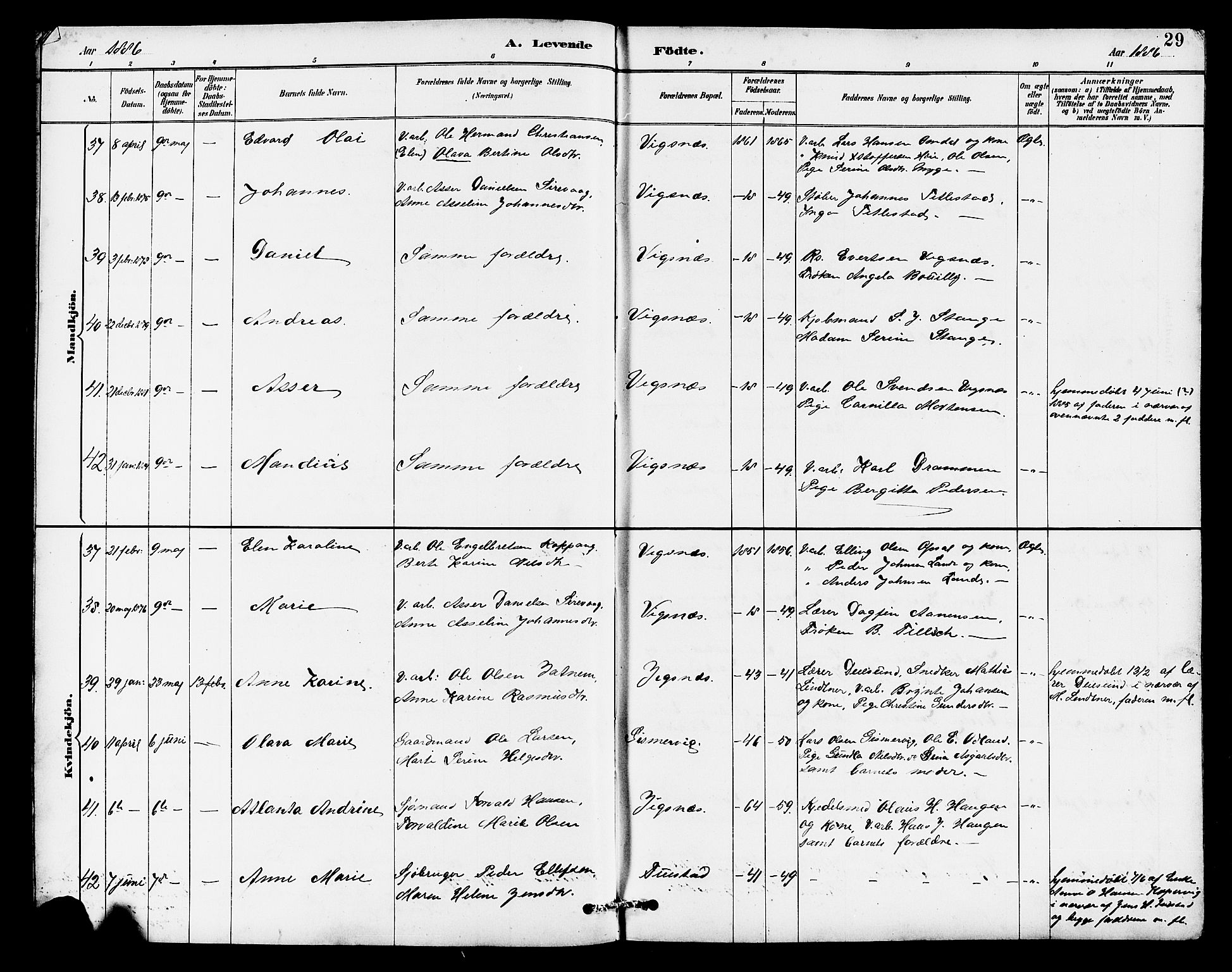 Avaldsnes sokneprestkontor, SAST/A -101851/H/Ha/Hab/L0007: Parish register (copy) no. B 7, 1885-1909, p. 29