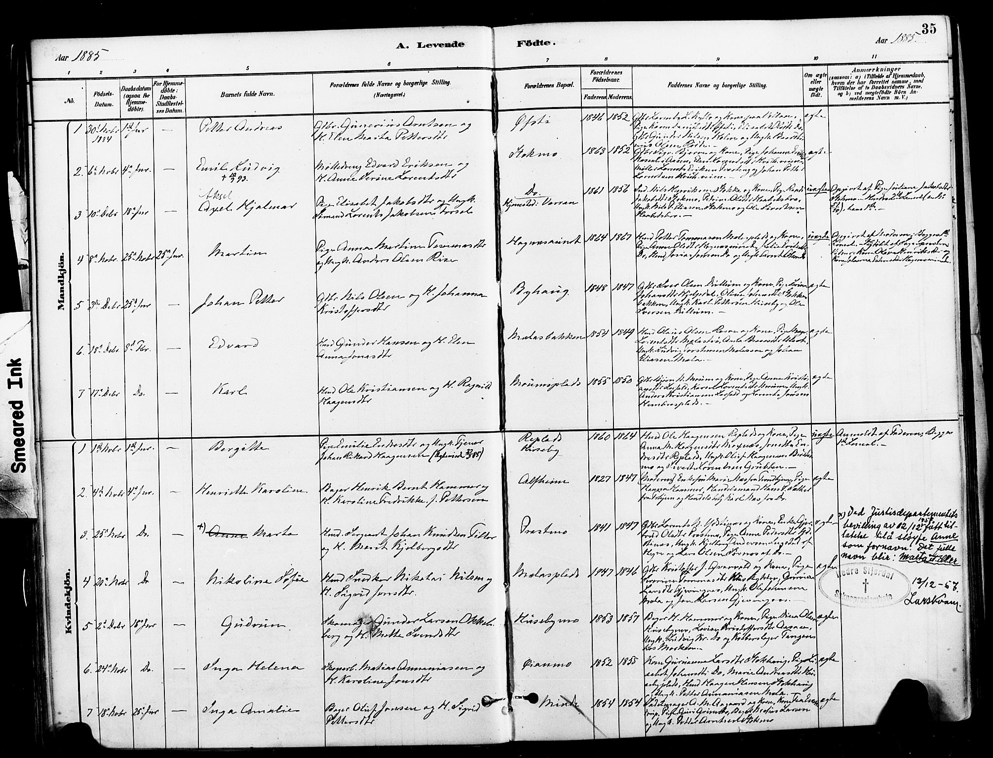 Ministerialprotokoller, klokkerbøker og fødselsregistre - Nord-Trøndelag, SAT/A-1458/709/L0077: Parish register (official) no. 709A17, 1880-1895, p. 35