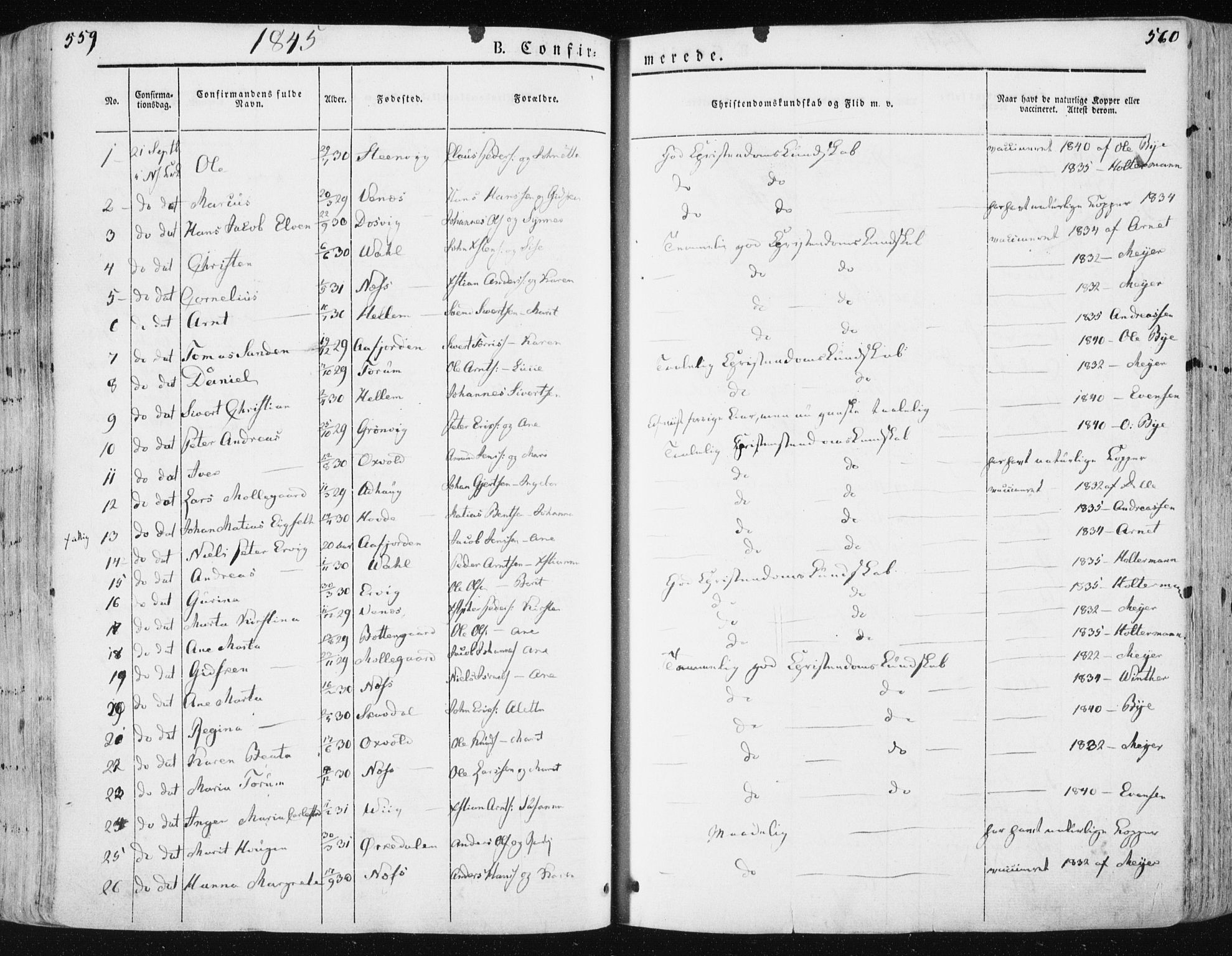 Ministerialprotokoller, klokkerbøker og fødselsregistre - Sør-Trøndelag, SAT/A-1456/659/L0736: Parish register (official) no. 659A06, 1842-1856, p. 559-560
