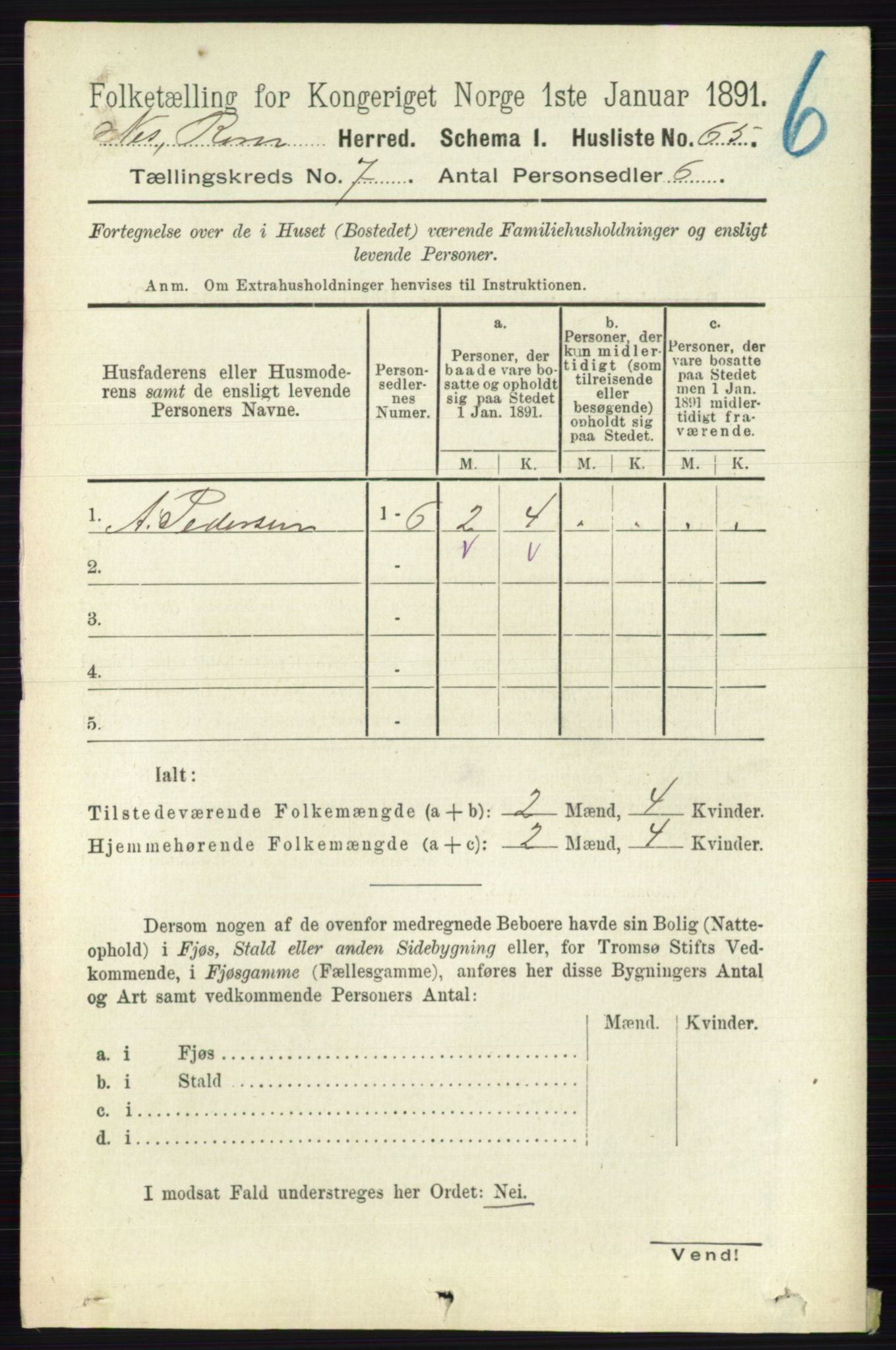 RA, 1891 census for 0236 Nes, 1891, p. 4009