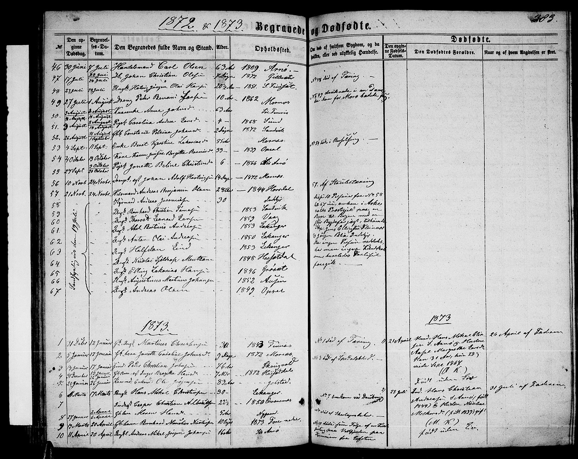 Ministerialprotokoller, klokkerbøker og fødselsregistre - Nordland, AV/SAT-A-1459/805/L0107: Parish register (copy) no. 805C03, 1862-1885, p. 383