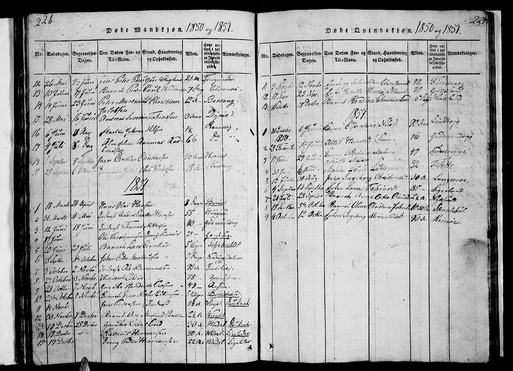 Ministerialprotokoller, klokkerbøker og fødselsregistre - Nordland, AV/SAT-A-1459/893/L1346: Parish register (copy) no. 893C01, 1820-1858, p. 226-227