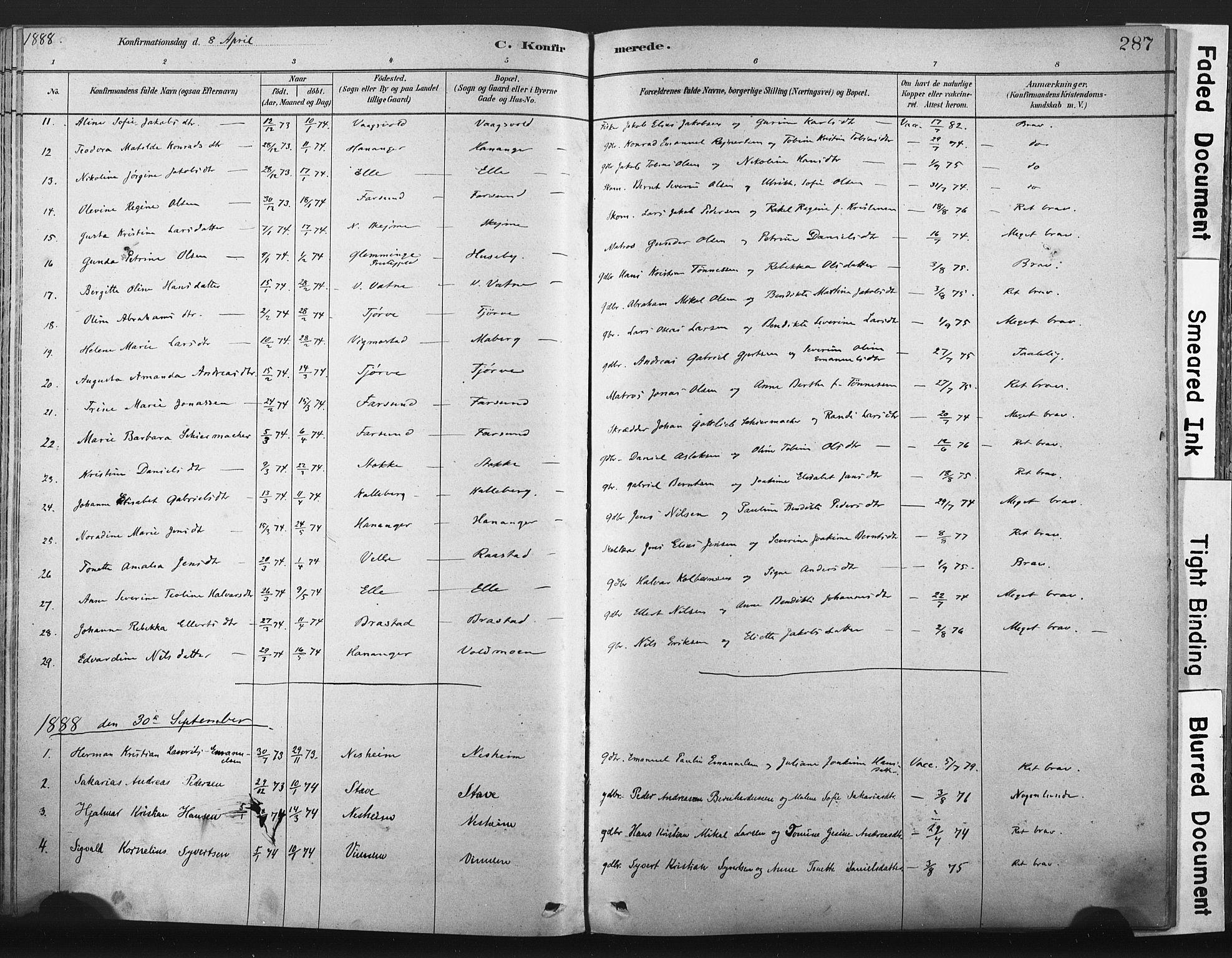 Lista sokneprestkontor, AV/SAK-1111-0027/F/Fa/L0012: Parish register (official) no. A 12, 1879-1903, p. 287