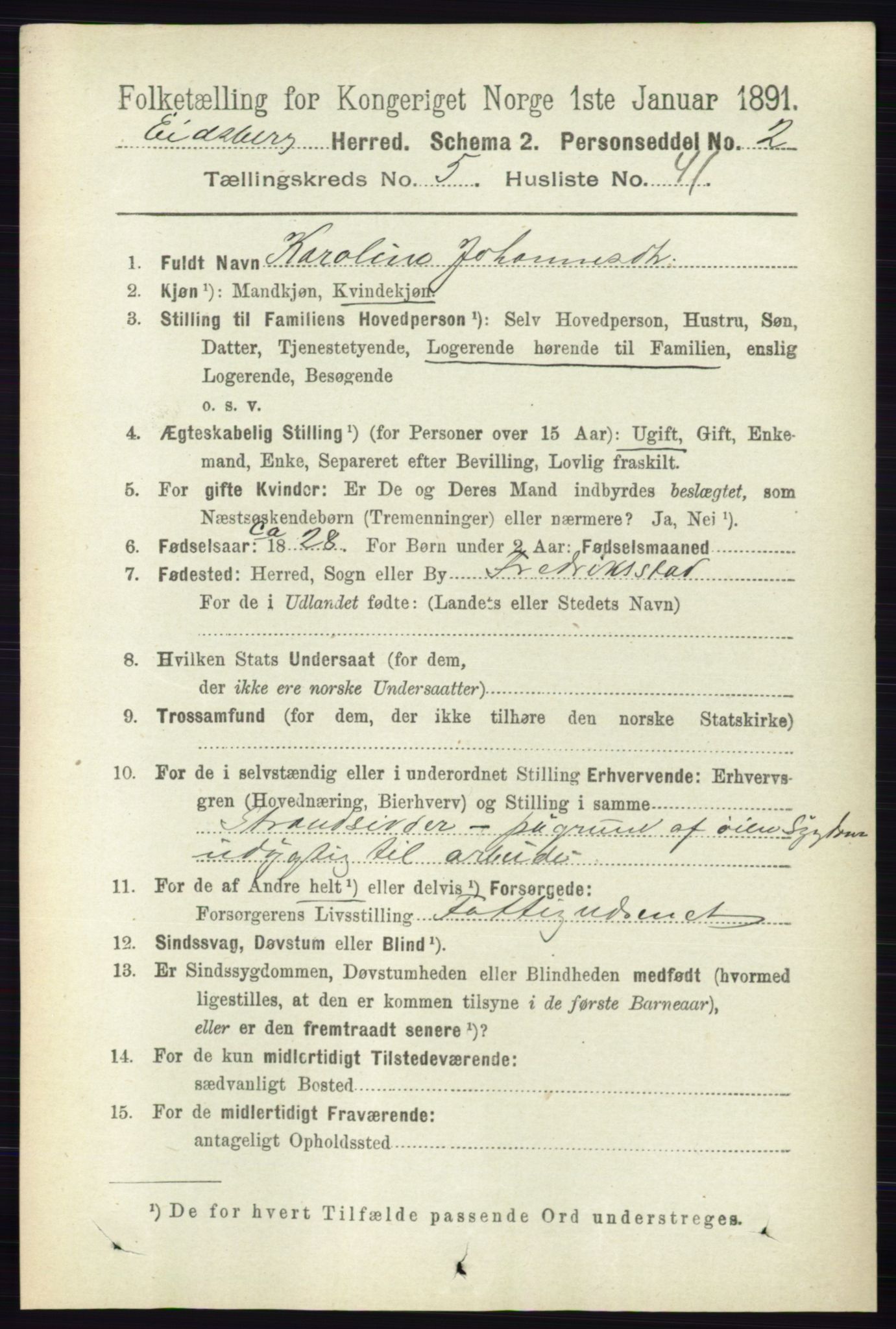 RA, 1891 census for 0125 Eidsberg, 1891, p. 3231