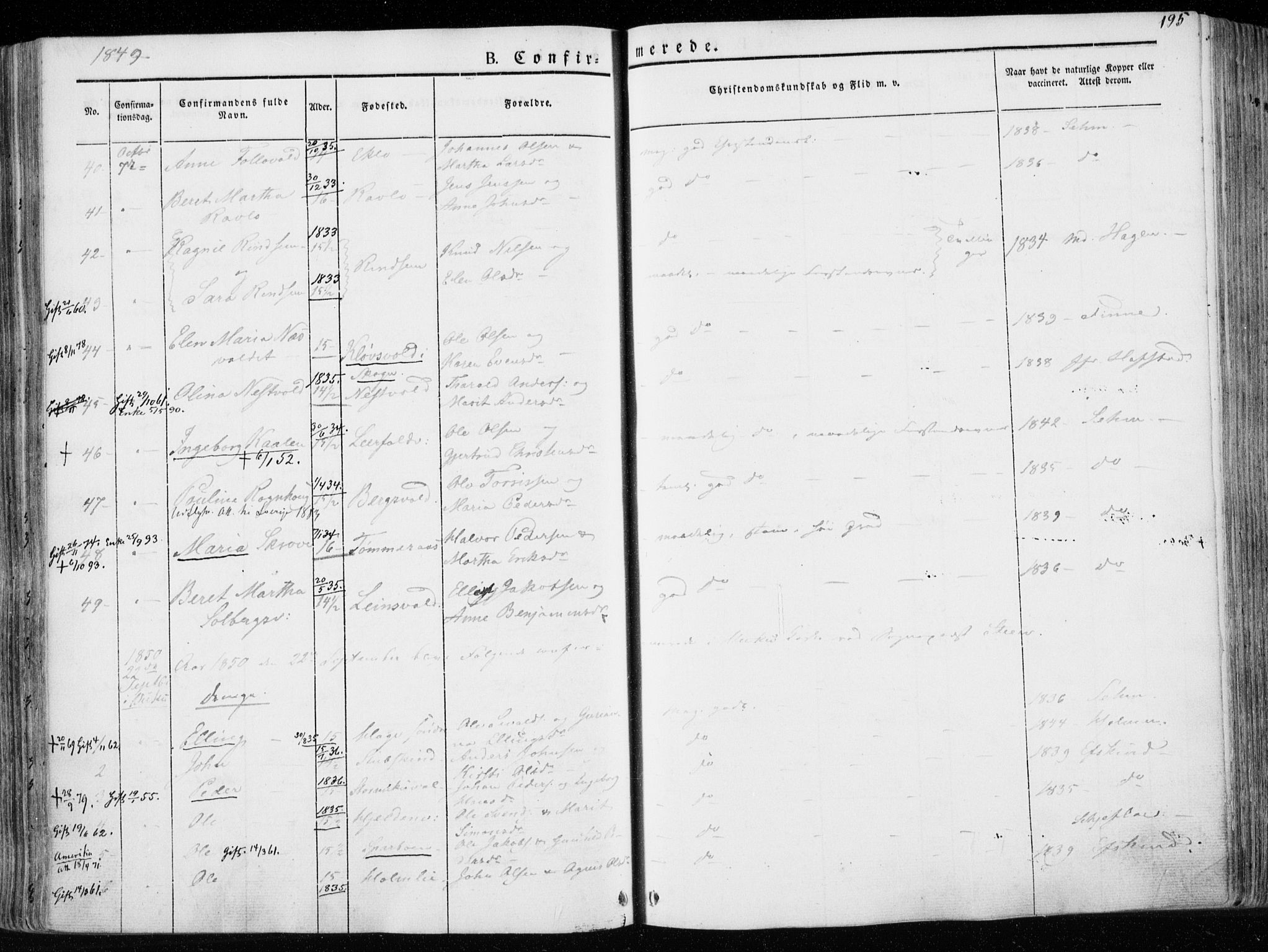 Ministerialprotokoller, klokkerbøker og fødselsregistre - Nord-Trøndelag, SAT/A-1458/723/L0239: Parish register (official) no. 723A08, 1841-1851, p. 195