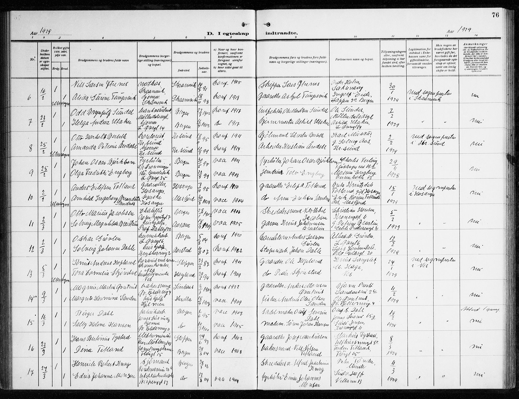 Korskirken sokneprestembete, AV/SAB-A-76101/H/Haa/L0039: Parish register (official) no. D 6, 1919-1938, p. 76