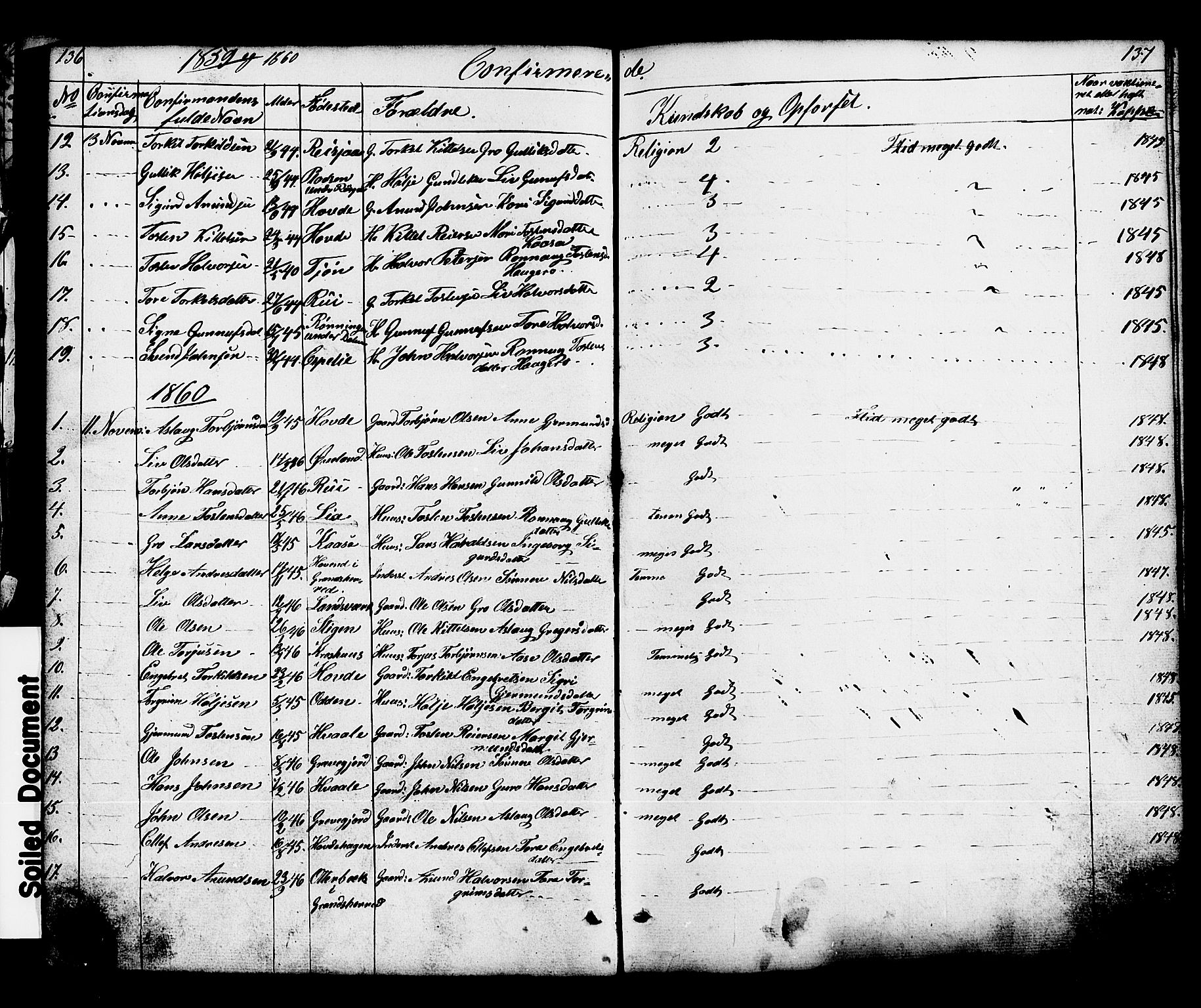 Hjartdal kirkebøker, SAKO/A-270/G/Gc/L0002: Parish register (copy) no. III 2, 1854-1890, p. 136-137