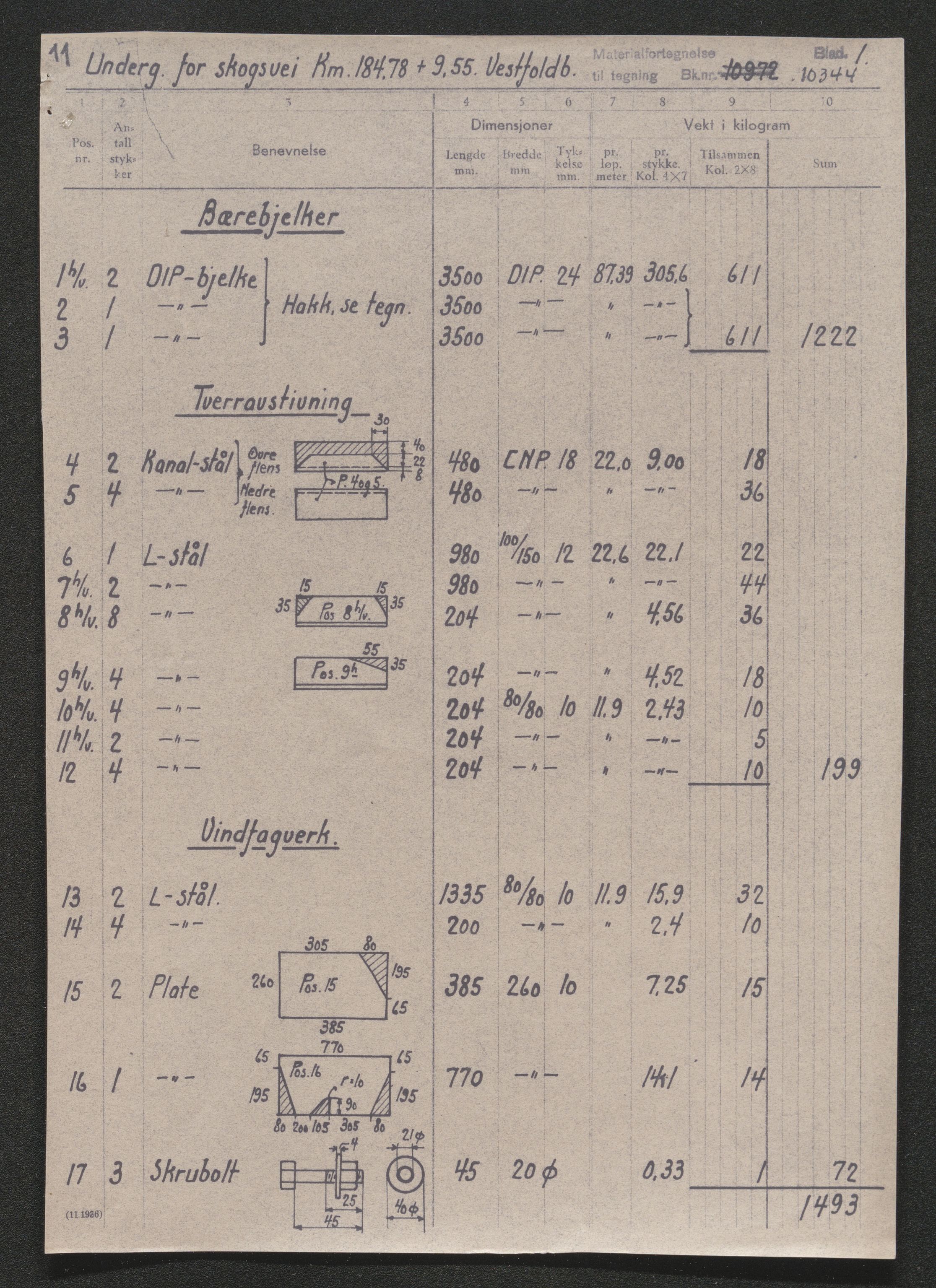 Norges Statsbaner Drammen distrikt (NSB), AV/SAKO-A-30/1.DELARKIV/E/Eb/L0039/0013: Vestfoldbanens ombygging / Undergang gårdsveg km. 183.189, 1941-1944, p. 5