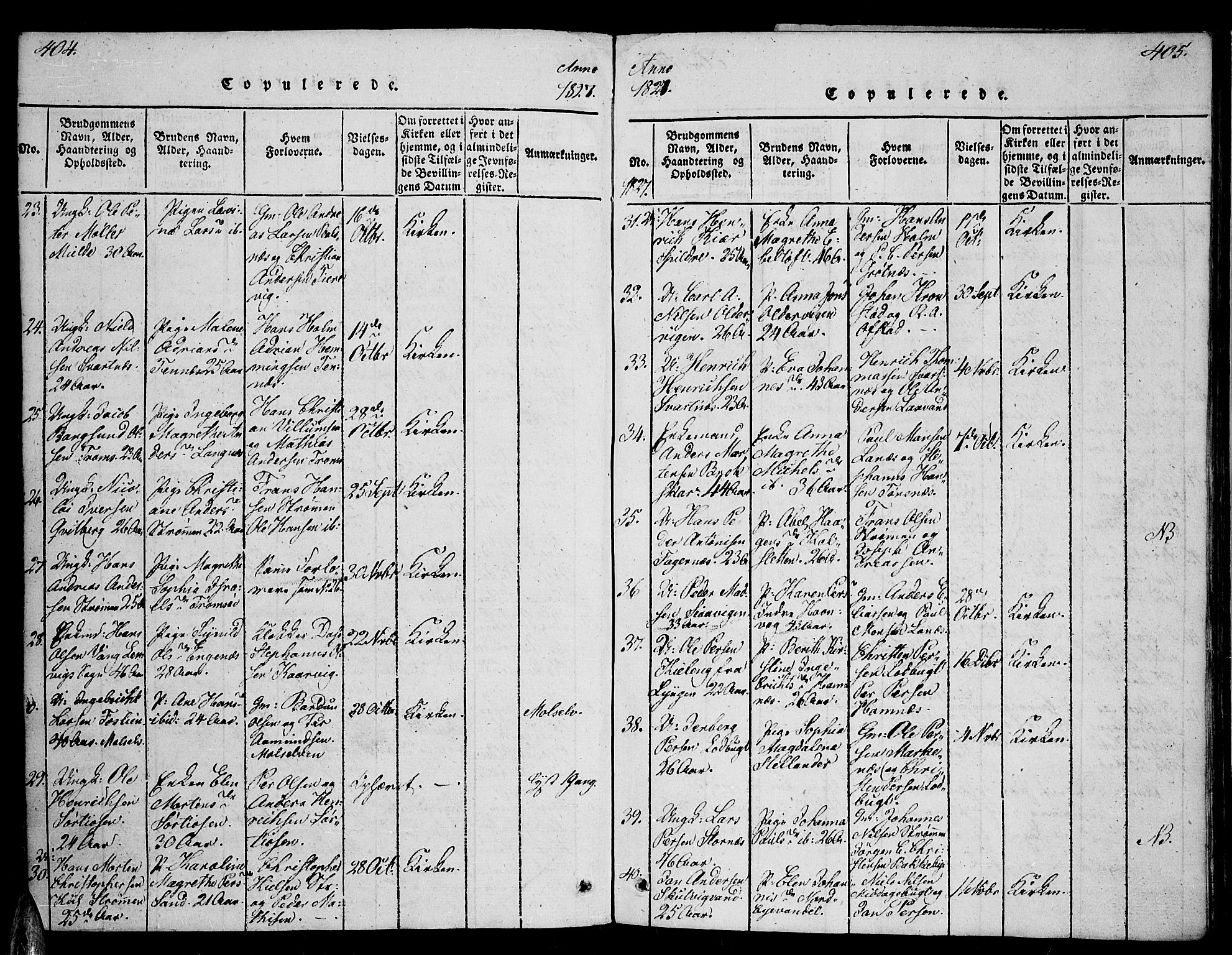 Tromsø sokneprestkontor/stiftsprosti/domprosti, SATØ/S-1343/G/Ga/L0007kirke: Parish register (official) no. 7, 1821-1828, p. 404-405