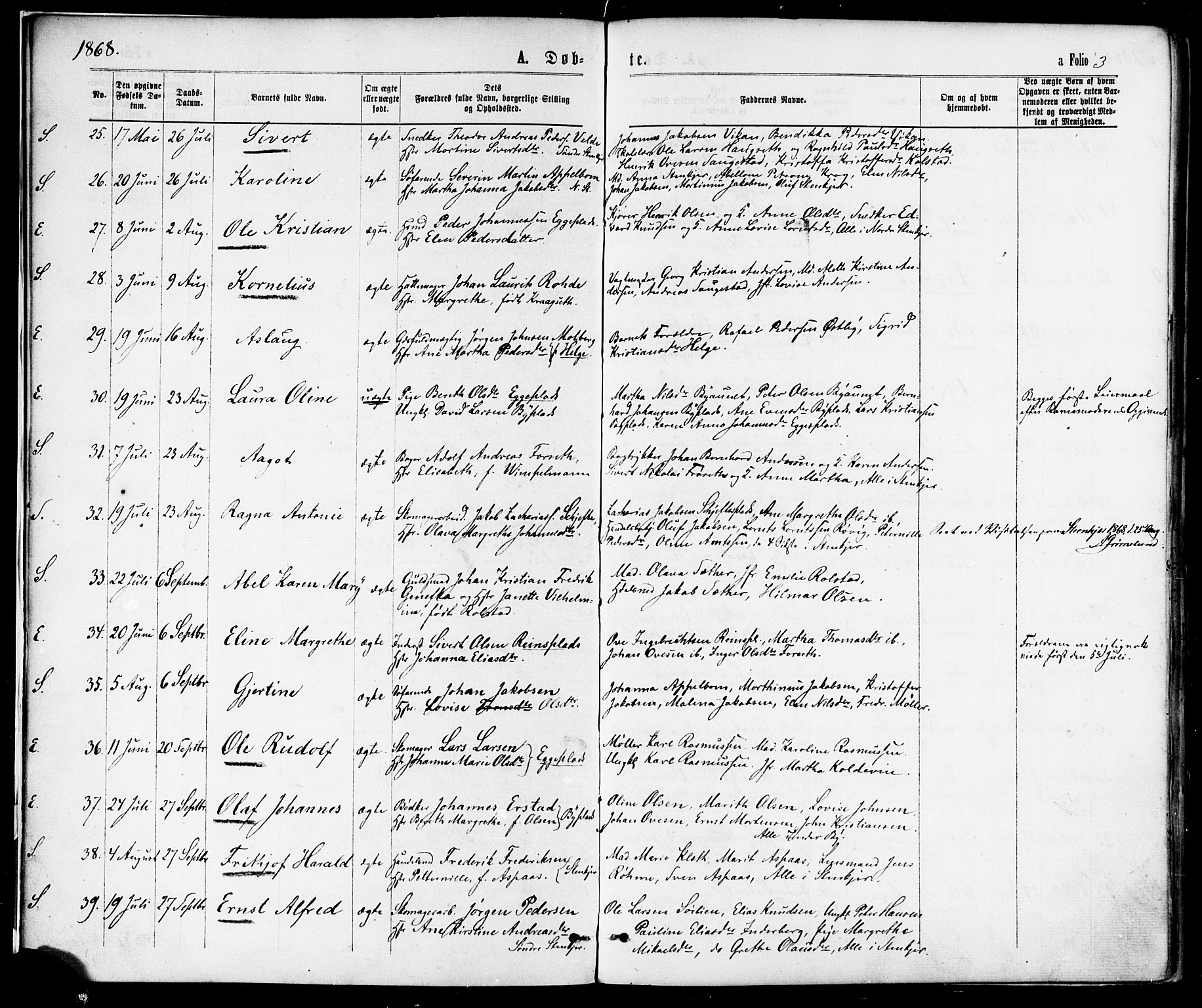 Ministerialprotokoller, klokkerbøker og fødselsregistre - Nord-Trøndelag, AV/SAT-A-1458/739/L0370: Parish register (official) no. 739A02, 1868-1881, p. 3